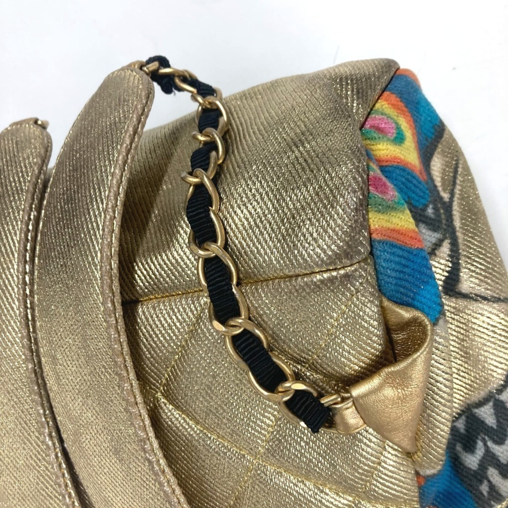 Chanel Gold Leather Canvas Backpack (Pre-Owned)