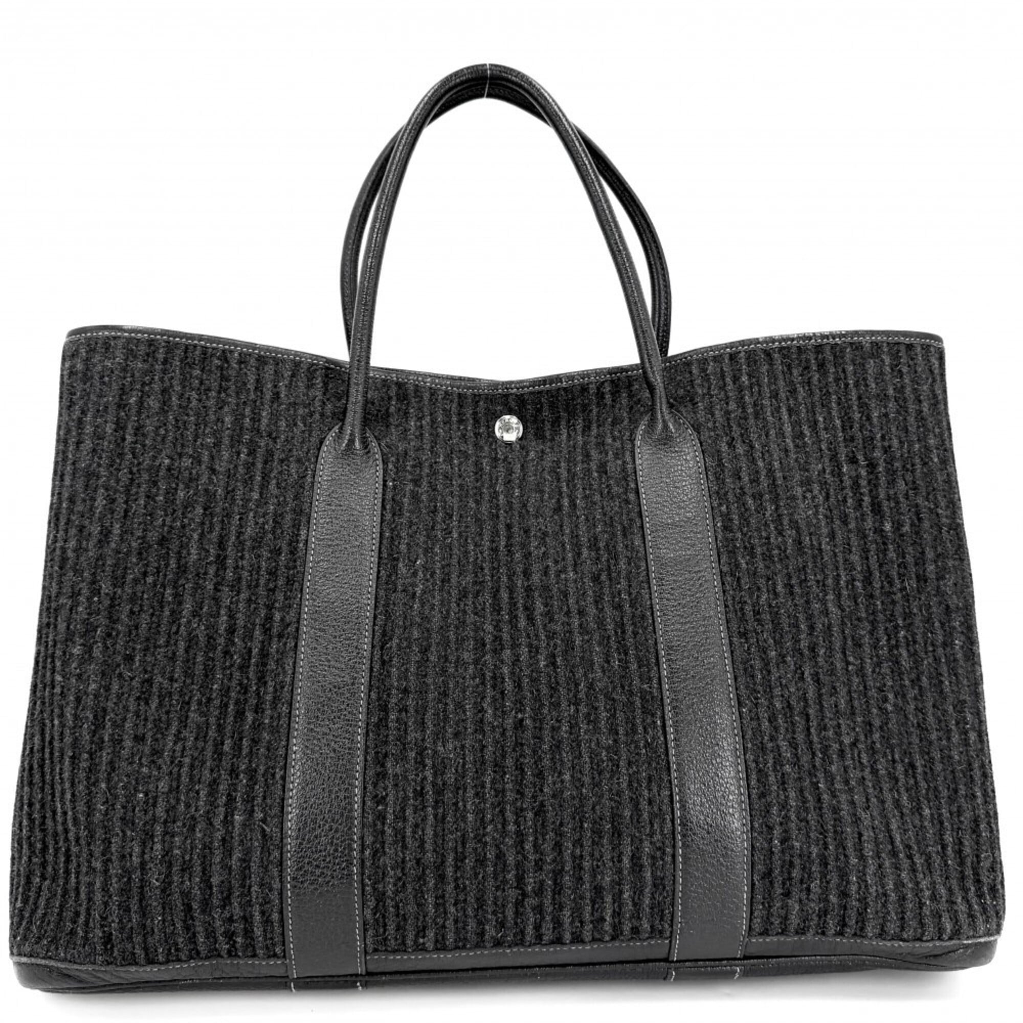 Hermes Black Felt Leather Handbag Tote Bag (Pre-Owned)