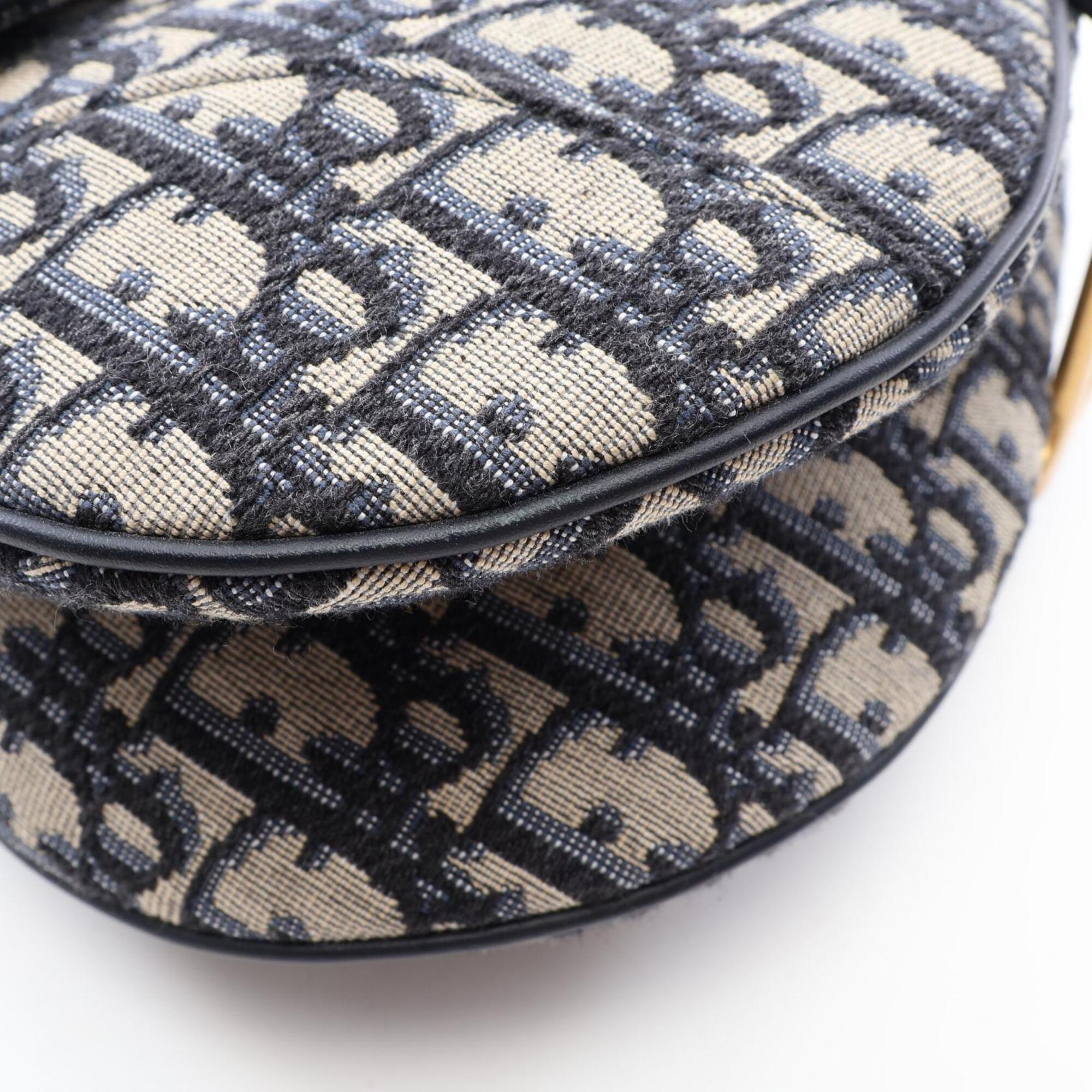 Christian Dior Beige Navy Canvas Handbag Saddle Bag (Pre-Owned)