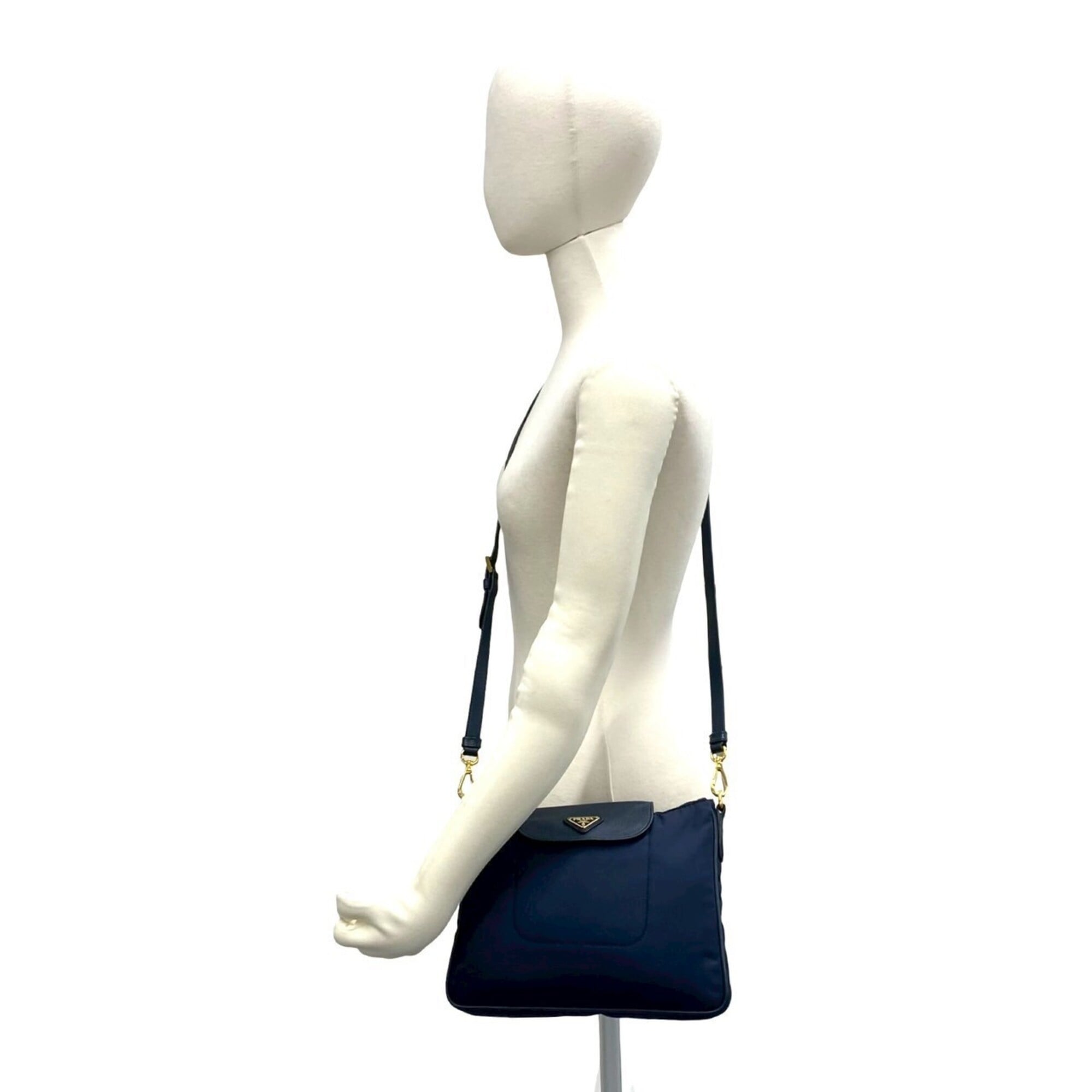 Prada Navy Nylon Leather Pochette Shoulder Bag (Pre-Owned)