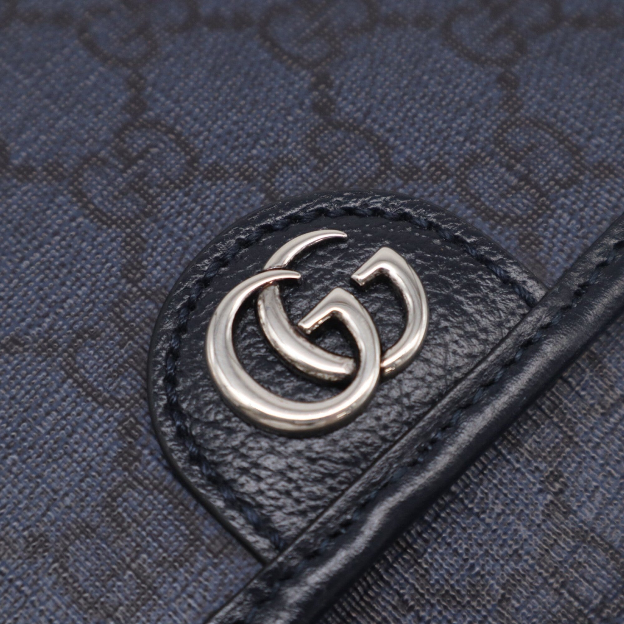 Gucci Ophidia Navy Black Canvas Leather Shoulder Bag (Pre-Owned)