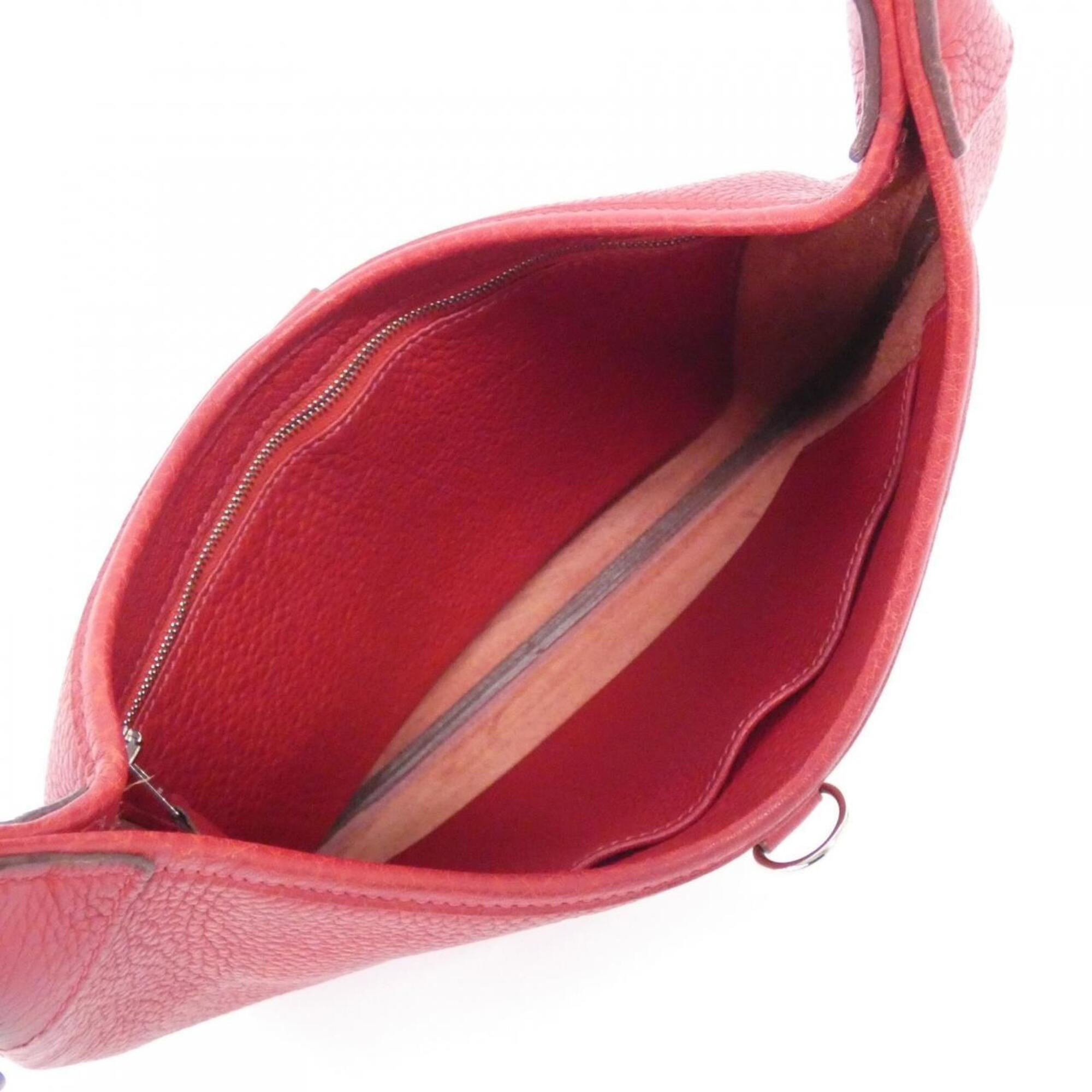 Hermes Trim Rouge Vif Taurillon Clemence Leather Shoulder Bag (Pre-Owned)