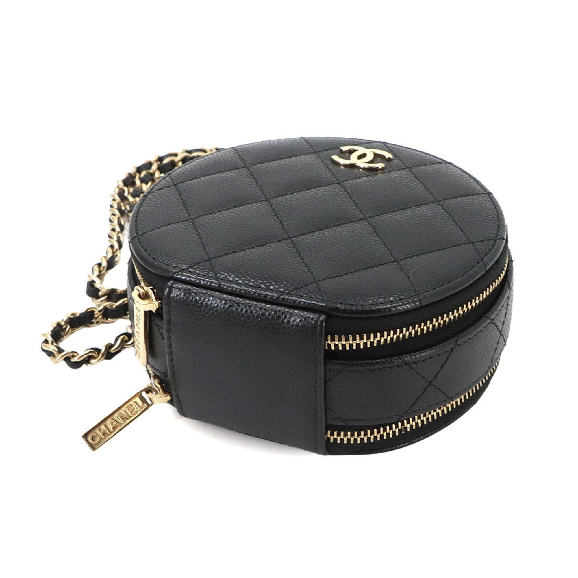 Chanel Matelasse Black Grained Calfskin Shoulder Bag Vanity Bag (Pre-Owned)