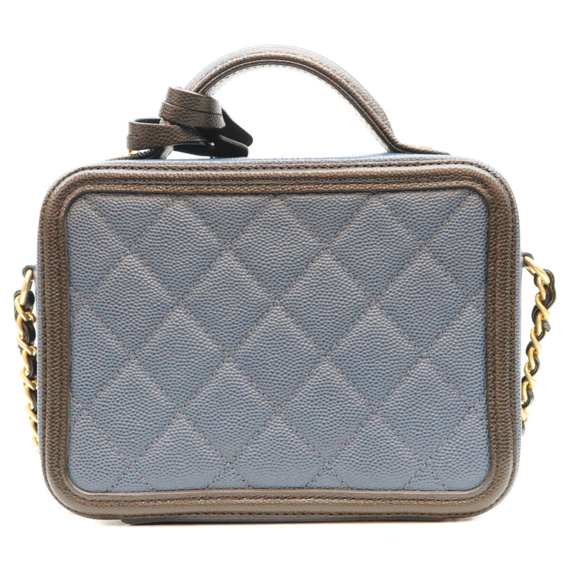 Chanel Black Blue Grained Calfskin Shoulder Bag (Pre-Owned)