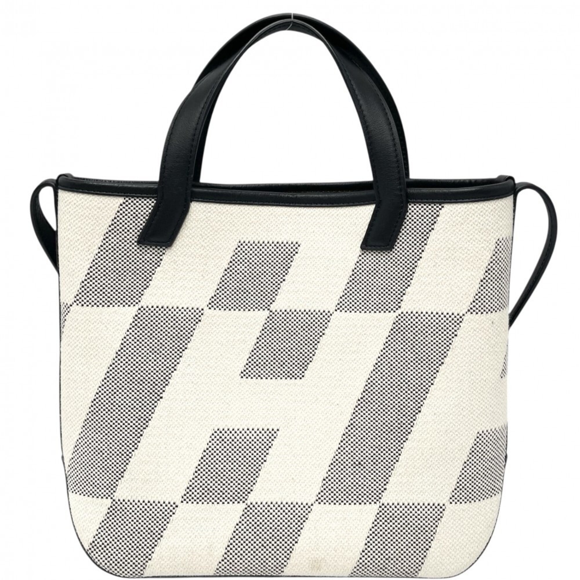 Hermes Beige Black Canvas Leather Handbag Shoulder Bag (Pre-Owned)