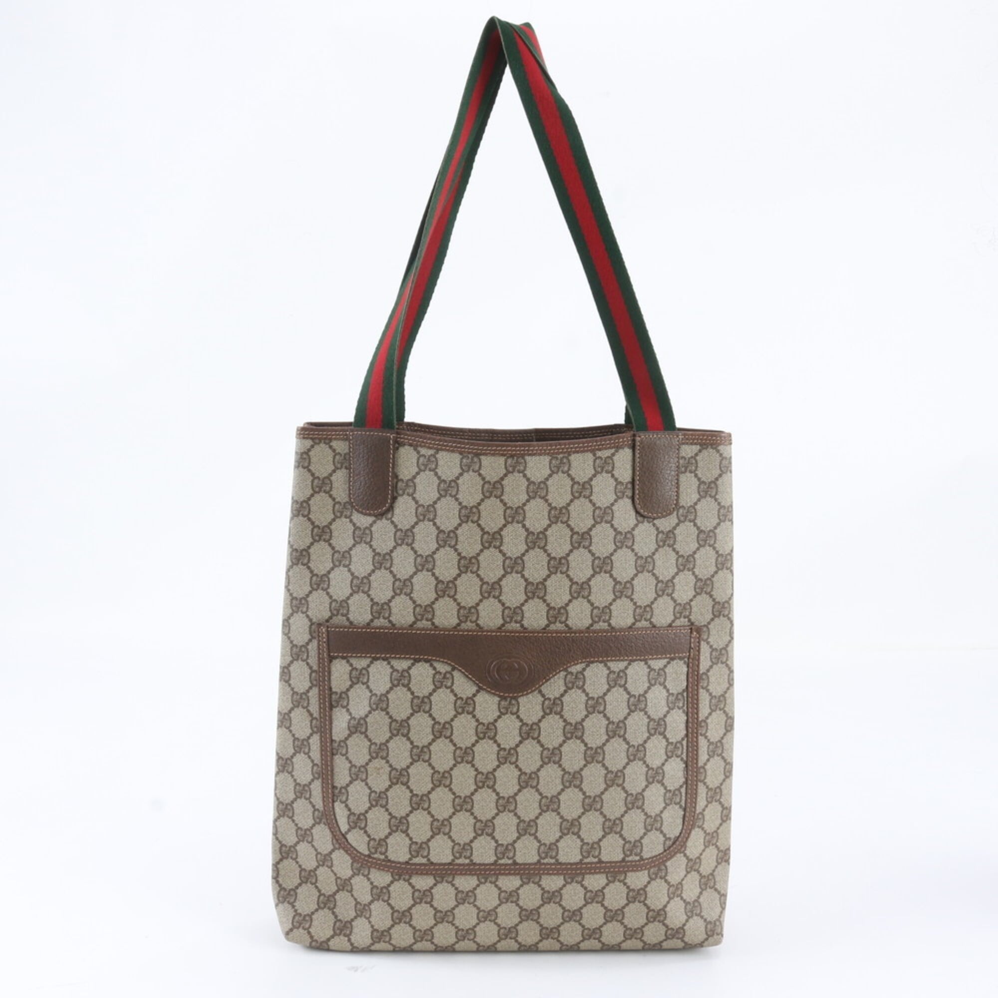 Gucci Beige Brown Leather Coated Canvas Shoulder Bag Tote Bag (Pre-Owned)