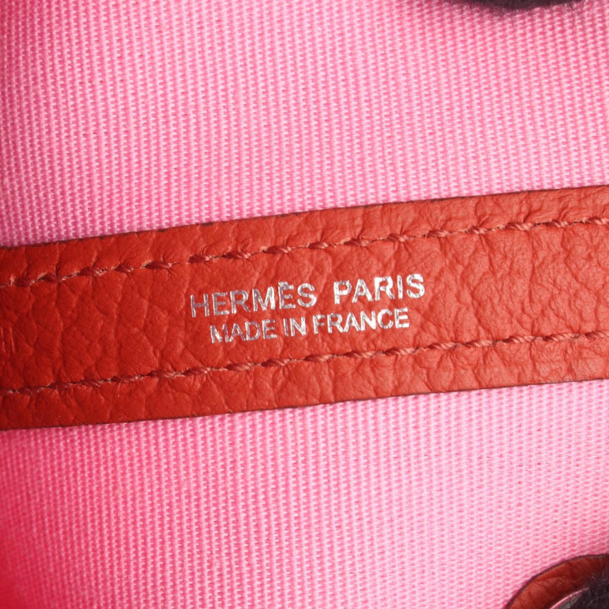 Hermes Pink Red Color Toile Officier Negonda Leather Handbag Tote Bag (Pre-Owned)