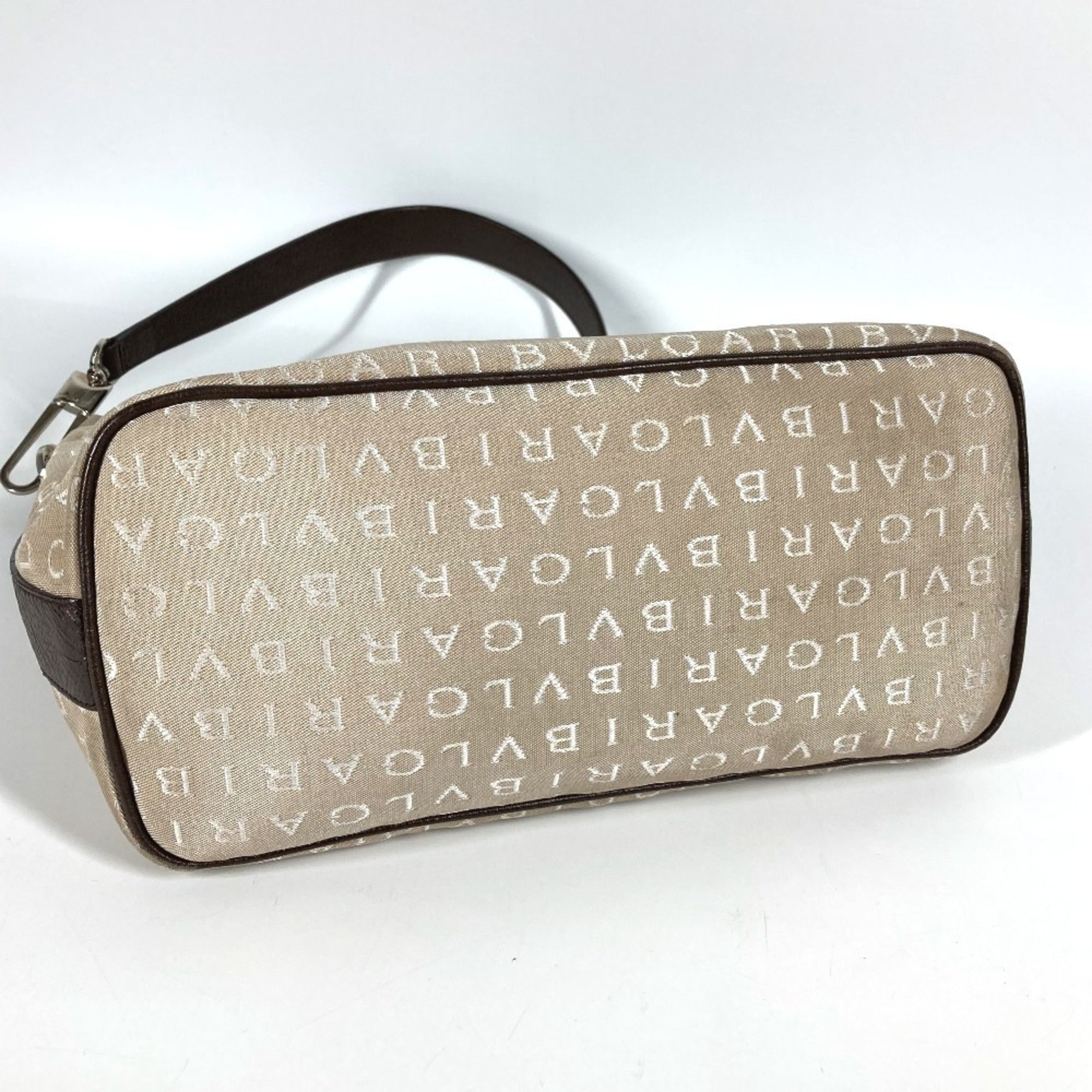 Bvlgari Logomania Beige Leather Canvas Shoulder Bag (Pre-Owned)