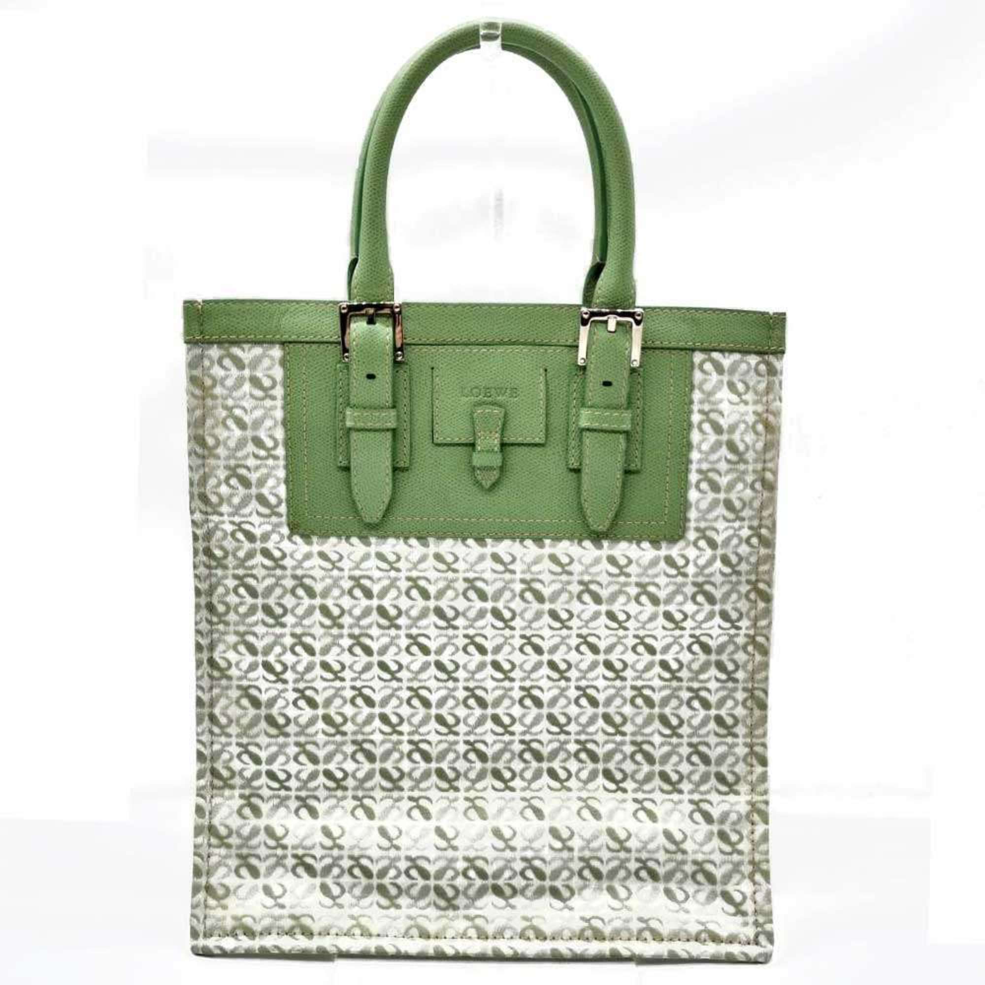 Loewe Green Canvas Leather Handbag Tote Bag (Pre-Owned)