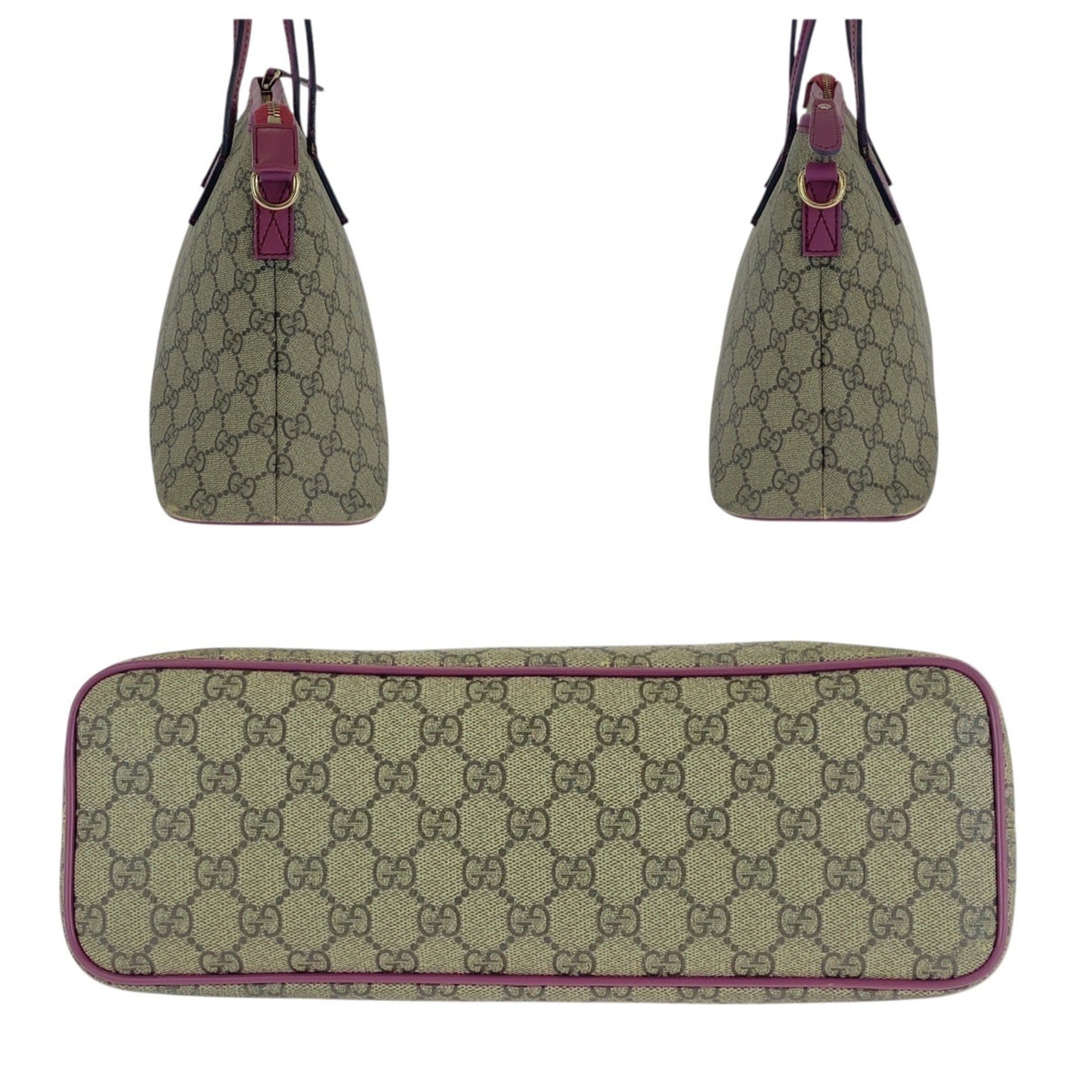 Gucci Beige Purple Gg Supreme Leather Handbag Shoulder Bag (Pre-Owned)