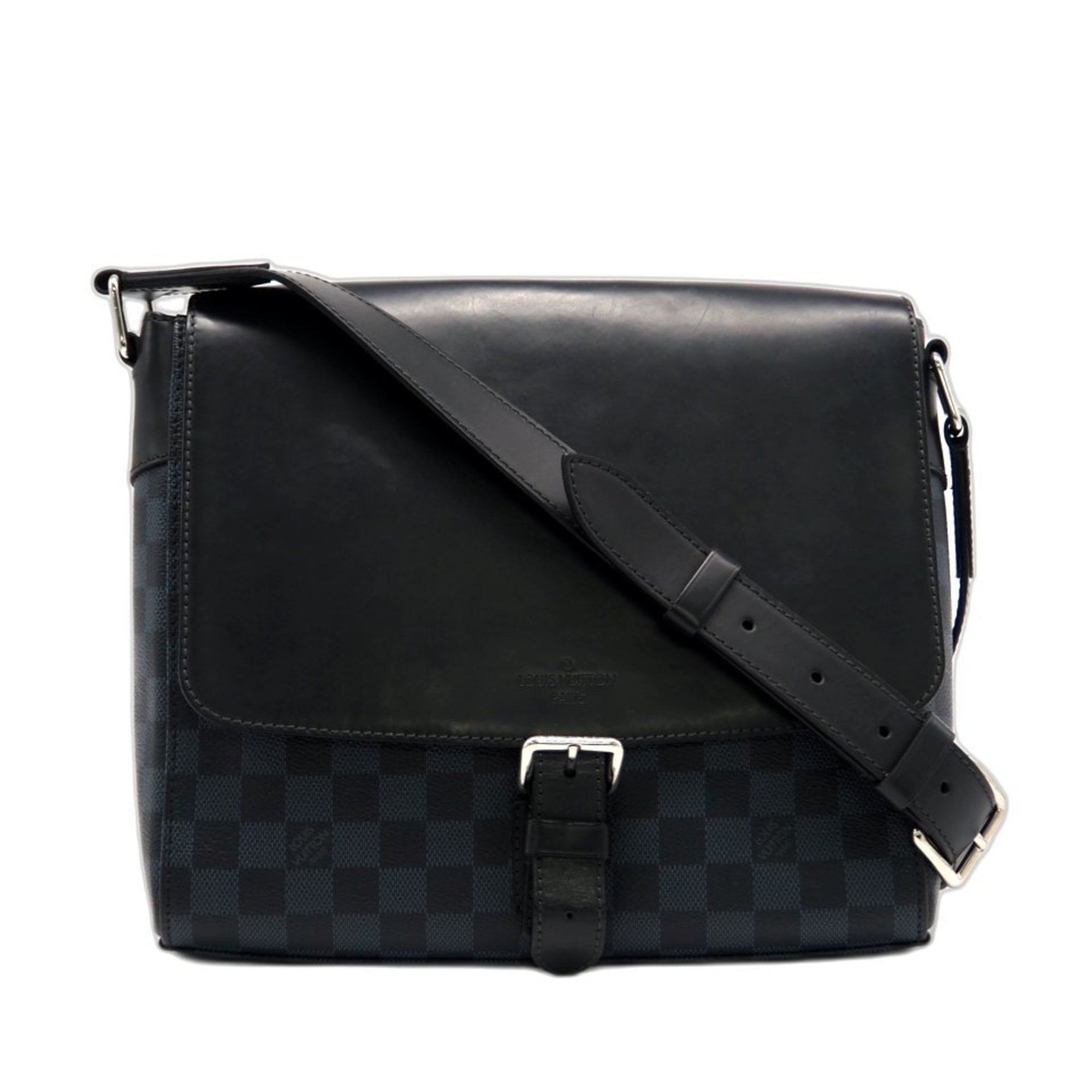Louis Vuitton Black Gray Leather Shoulder Bag (Pre-Owned)