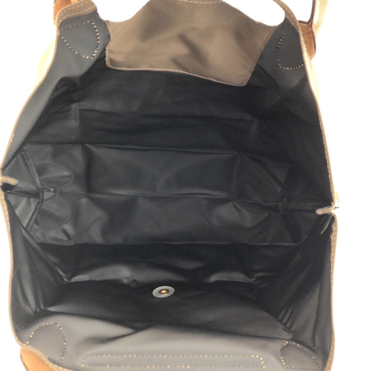 Longchamp Brown Khaki Nylon Leather Handbag Tote Bag (Pre-Owned)