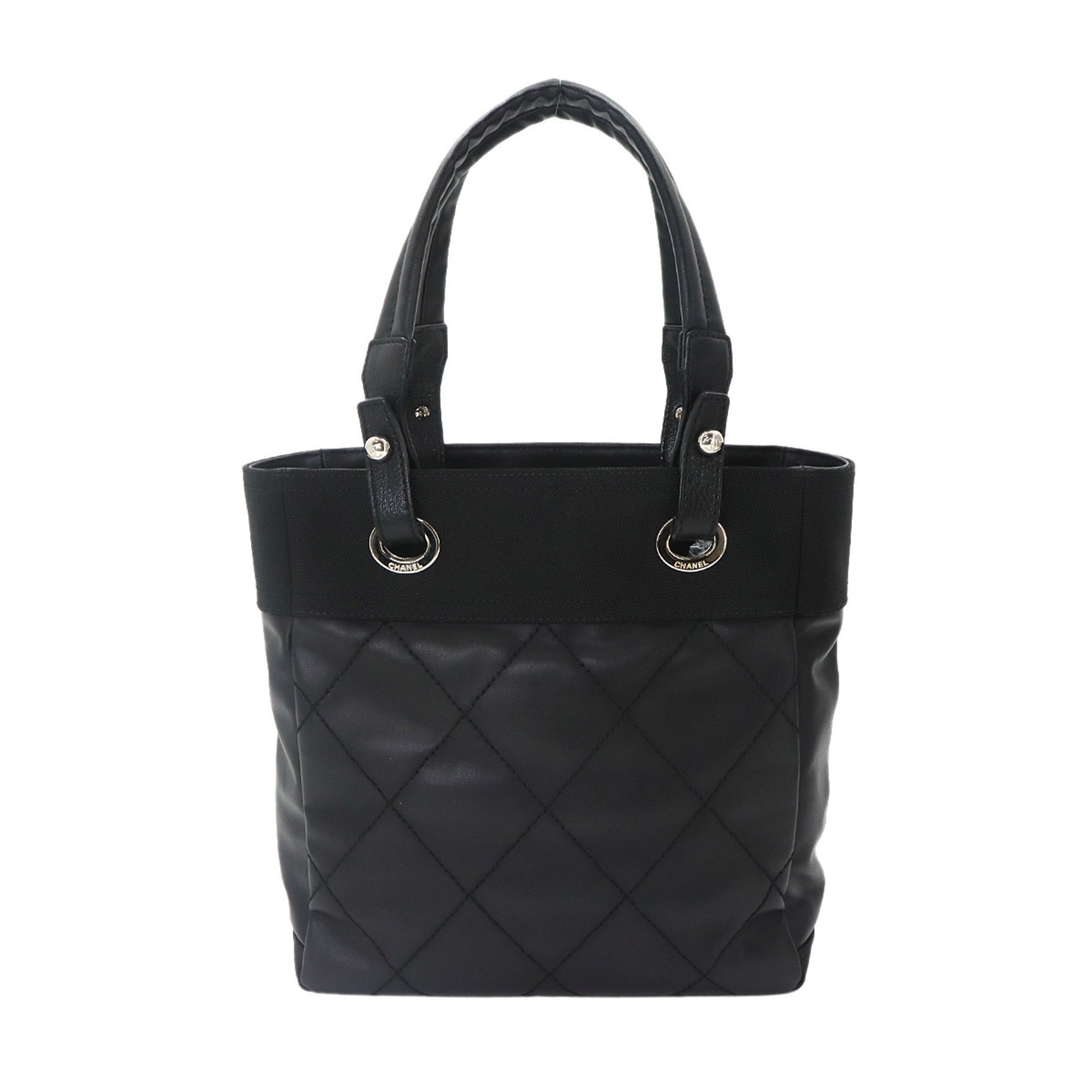Chanel Paris Biarritz Black Nylon Pvc Leather Handbag Tote Bag (Pre-Owned)