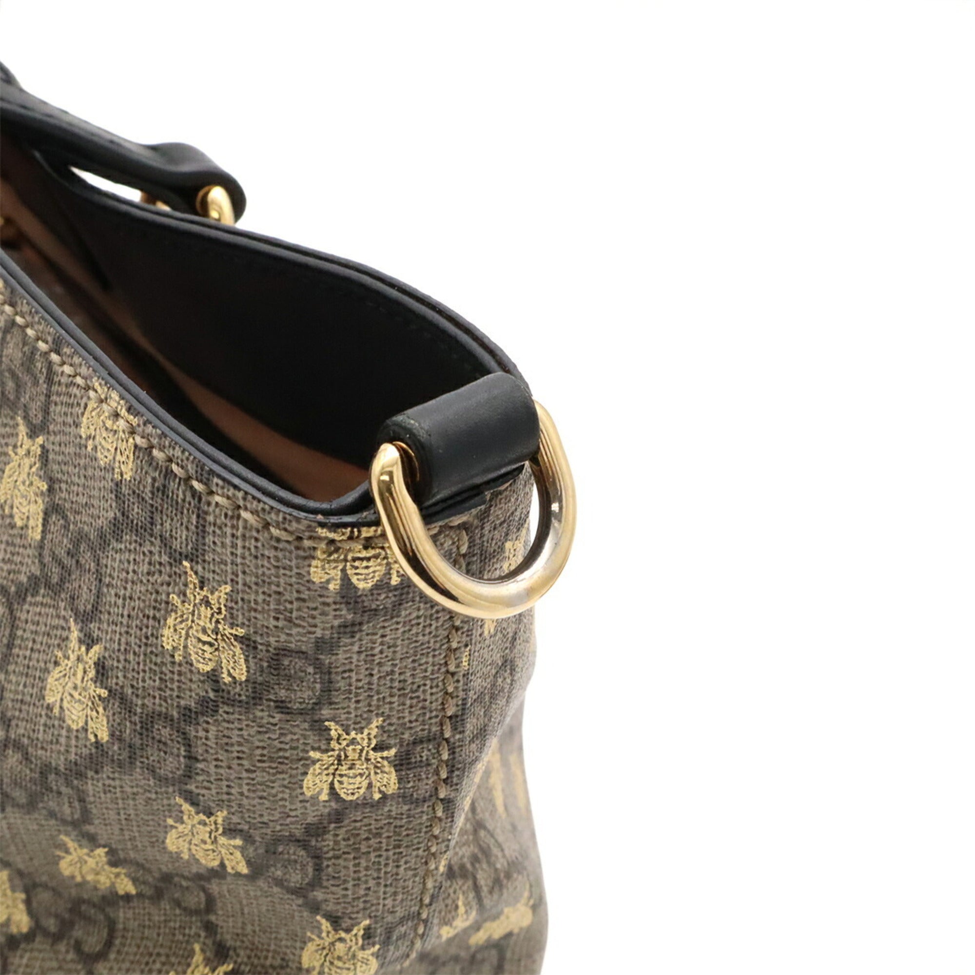 Gucci Beige Black Gold Gg Supreme Canvas Leather Handbag Shoulder Bag Tote Bag (Pre-Owned)