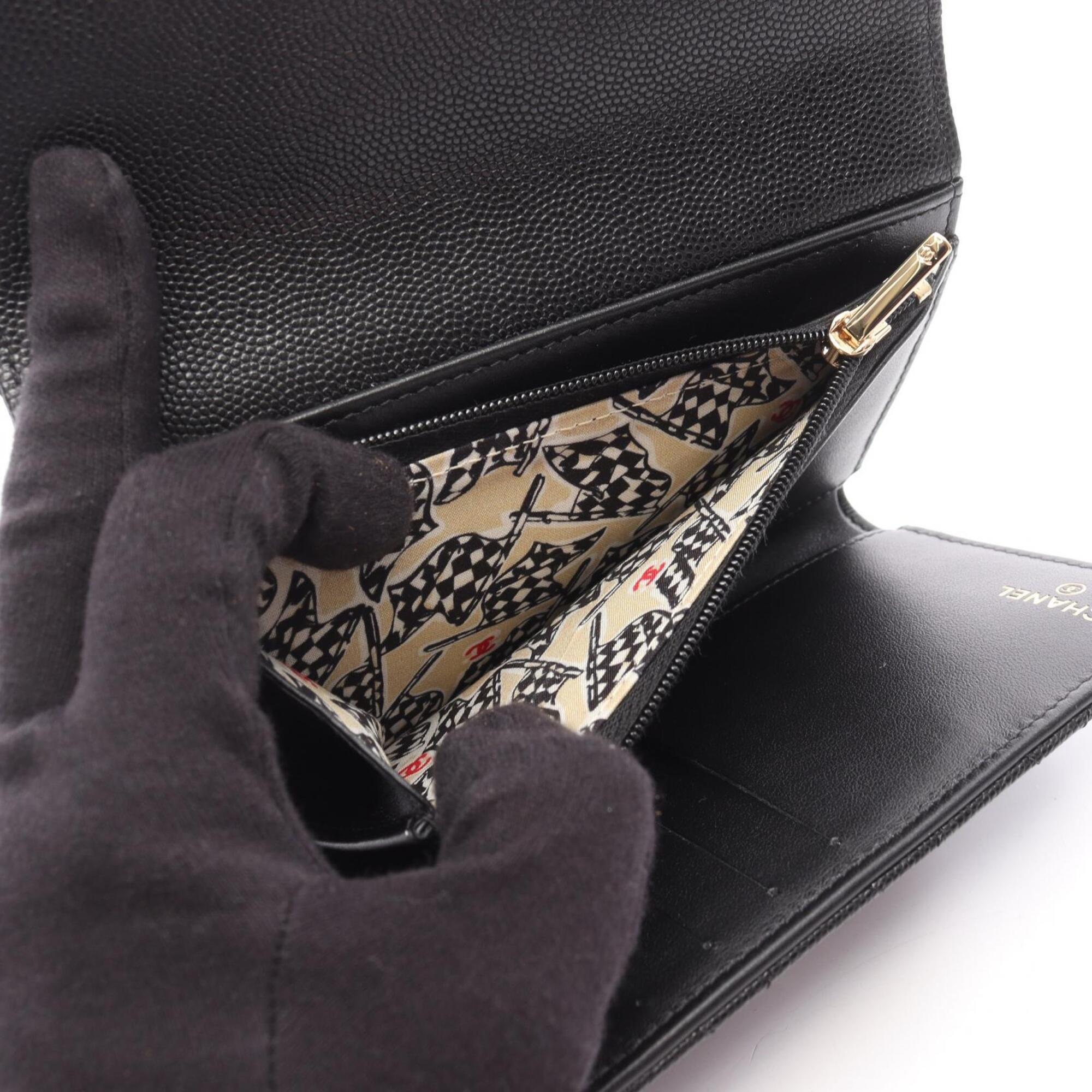 Chanel Black Grained Calfskin Wallet (Tri-Fold) (Pre-Owned)