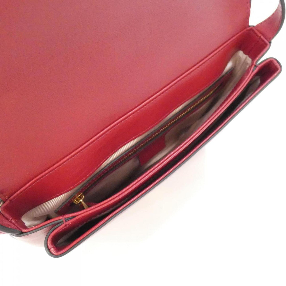 Gucci Black Red Color Leather Shoulder Bag (Pre-Owned)