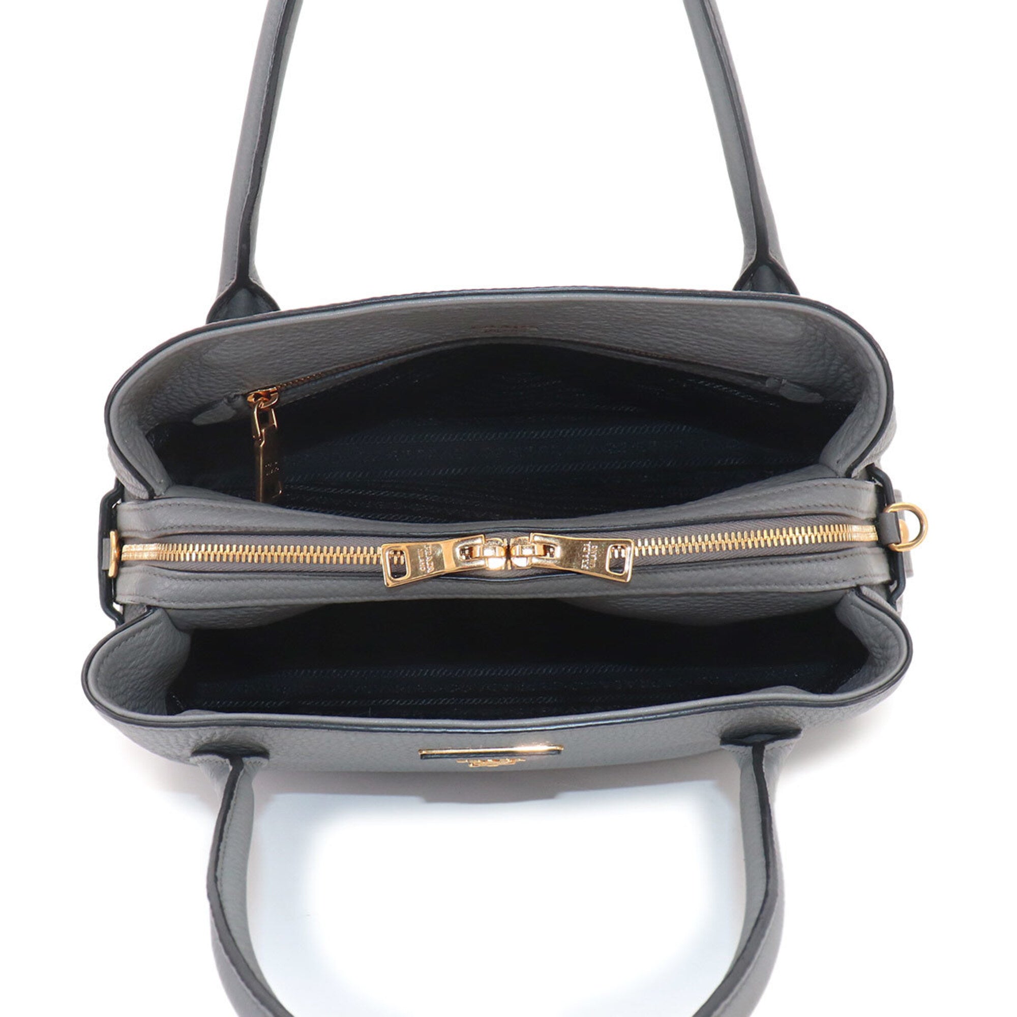 Prada Gray Leather Handbag Shoulder Bag (Pre-Owned)