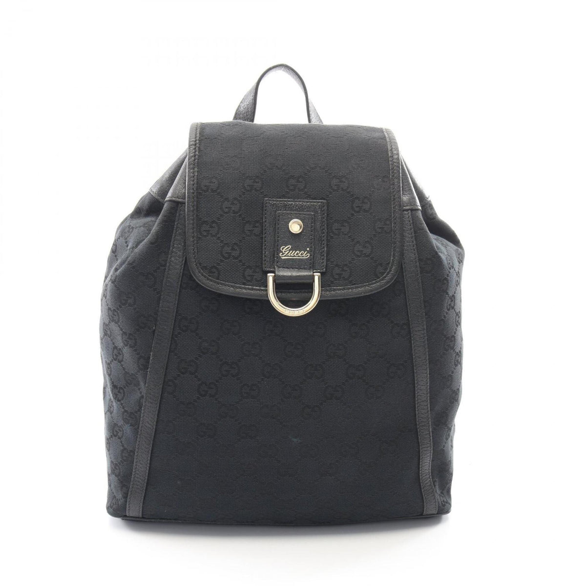Gucci Black Canvas Leather Backpack Handbag (Pre-Owned)