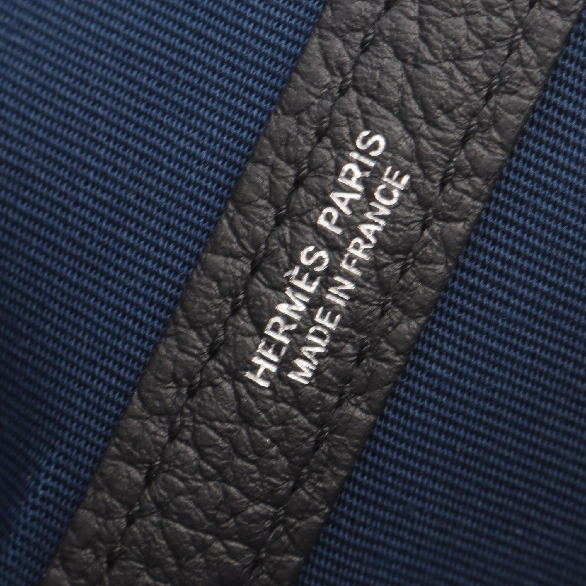 Hermes Black Blue Toile Officier Handbag Tote Bag (Pre-Owned)