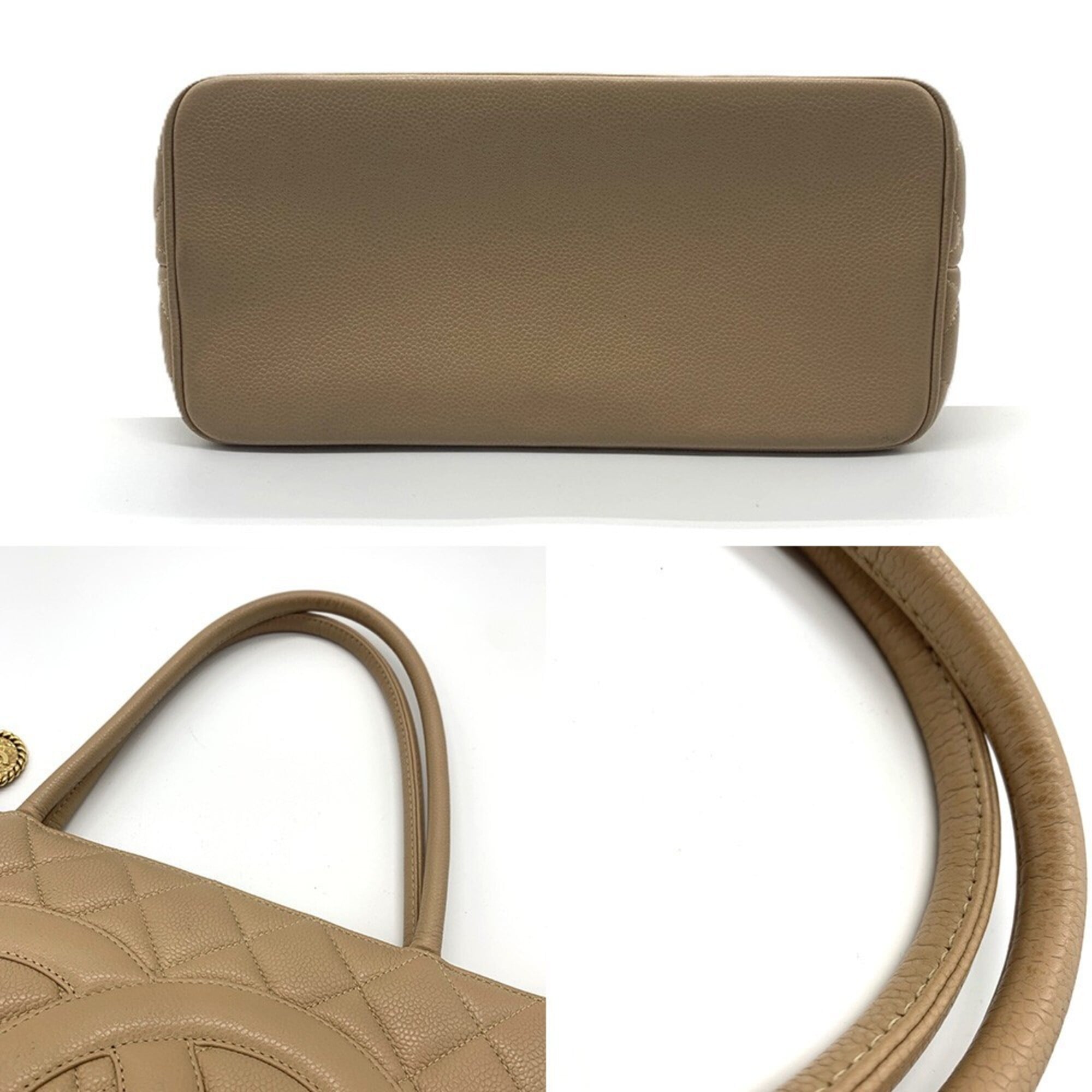 Chanel Beige Grained Calfskin Shoulder Bag Tote Bag (Pre-Owned)