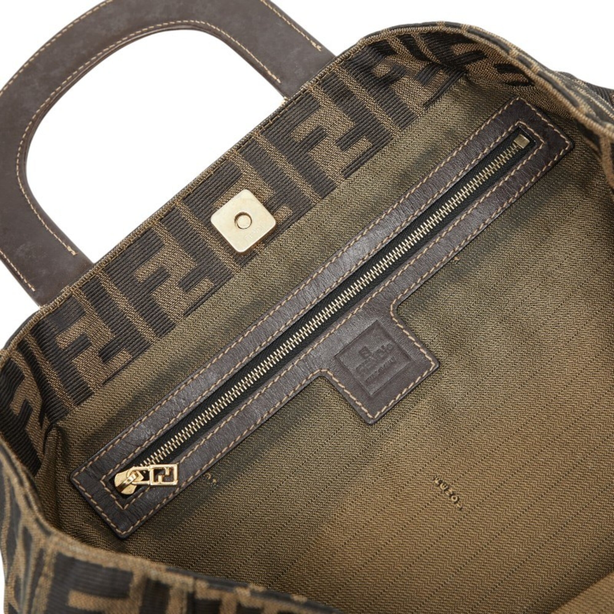Fendi Brown Canvas Leather Handbag Tote Bag (Pre-Owned)