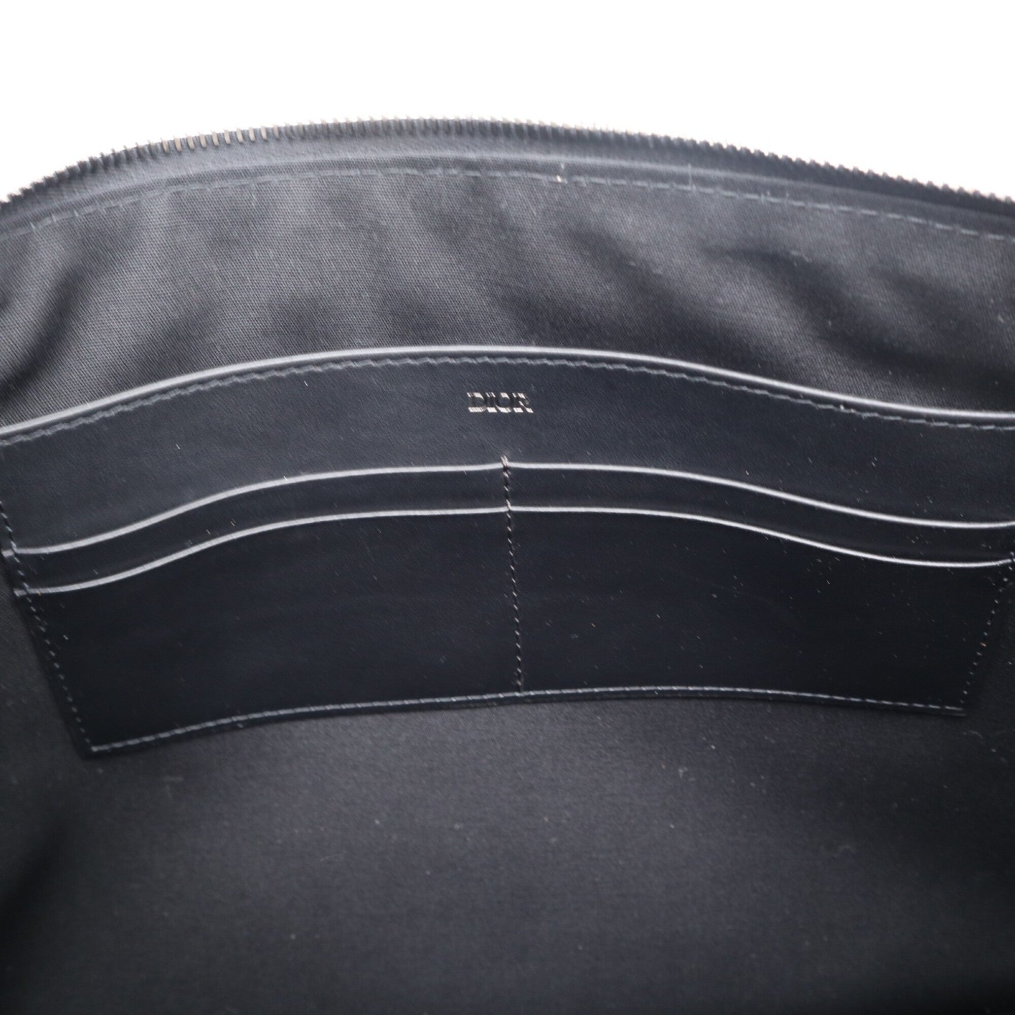 Christian Dior Beige Navy Cotton Leather Clutch Bag (Pre-Owned)