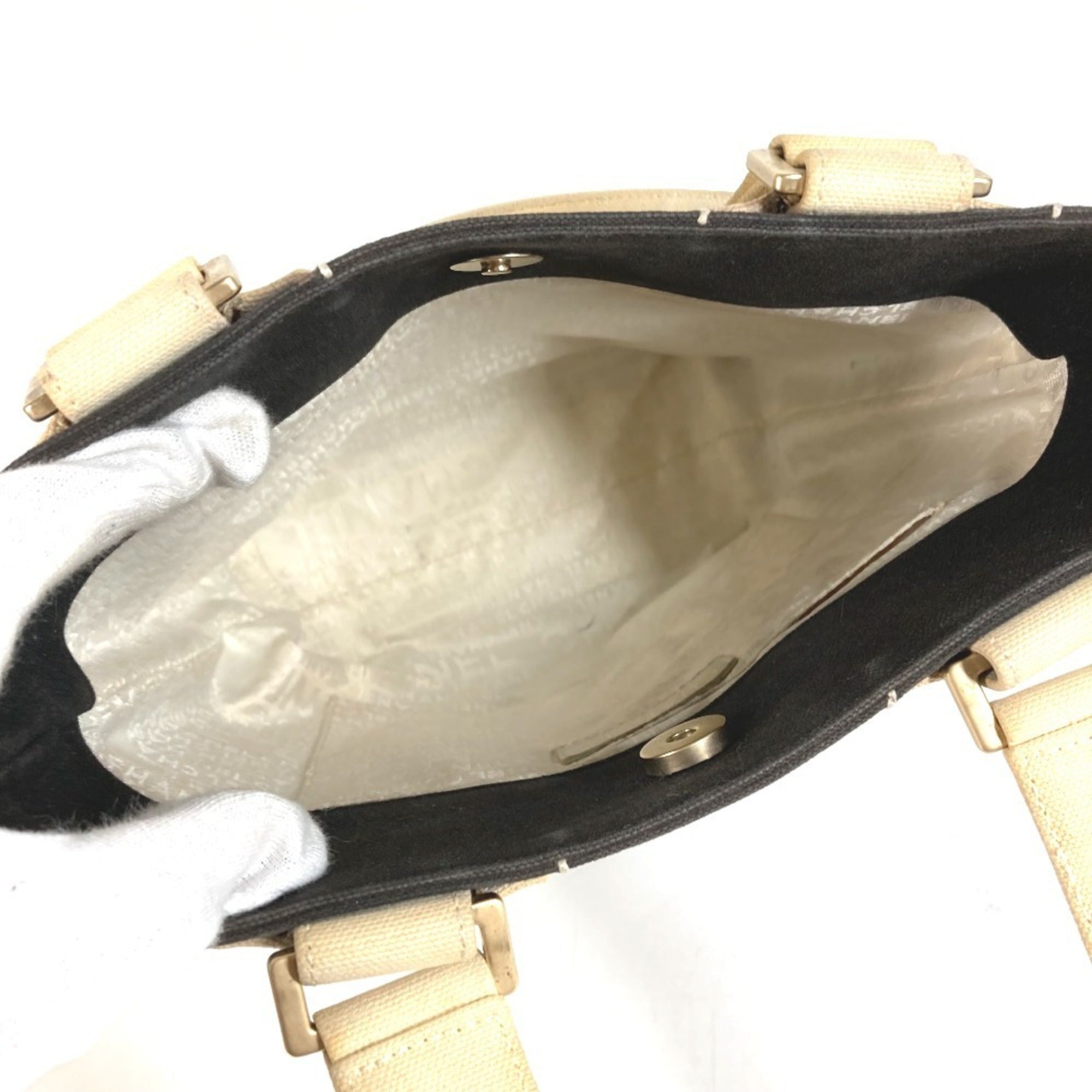 Chanel Black White Cotton Handbag Shoulder Bag Tote Bag (Pre-Owned)