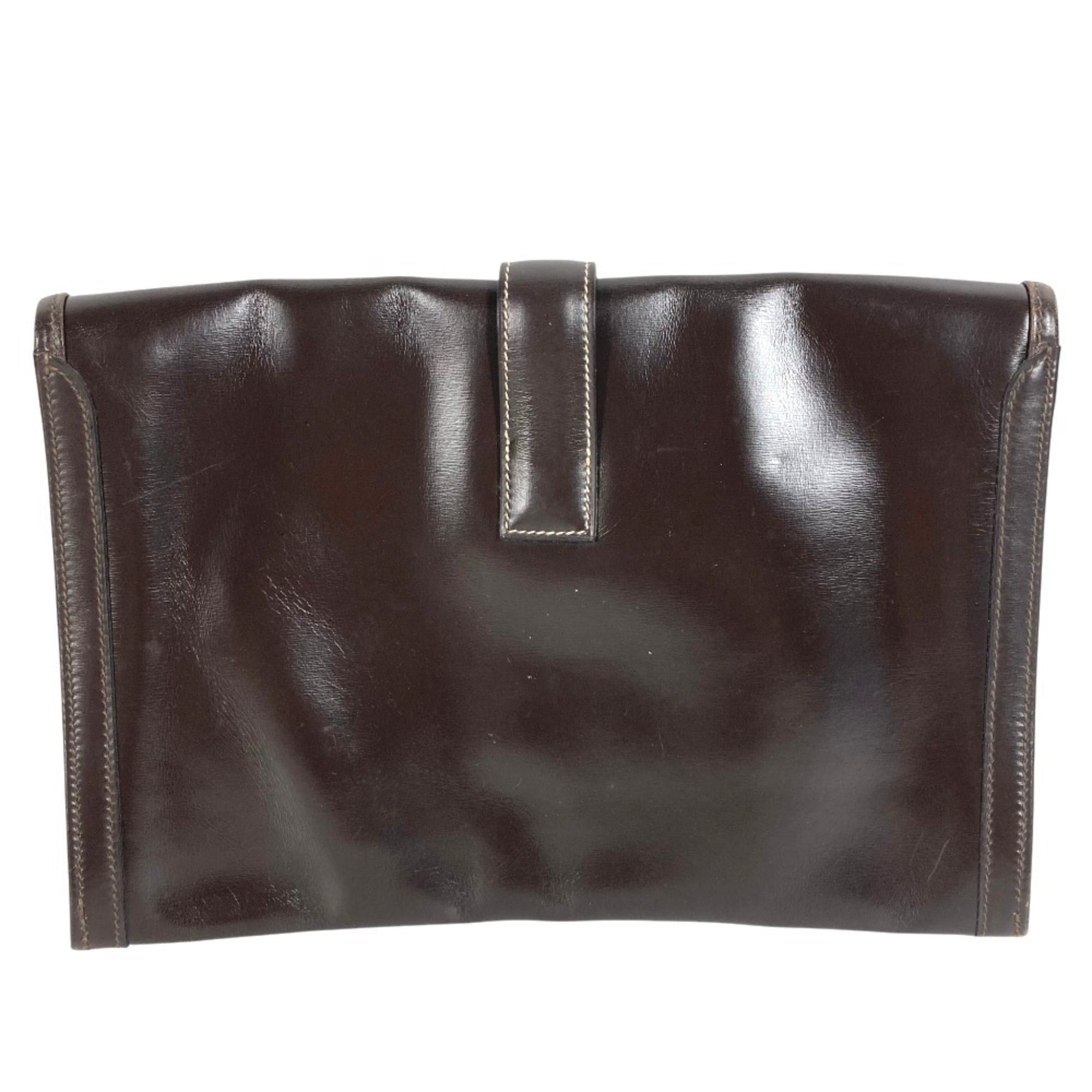 Hermes Dark Brown Leather Clutch Bag (Pre-Owned)