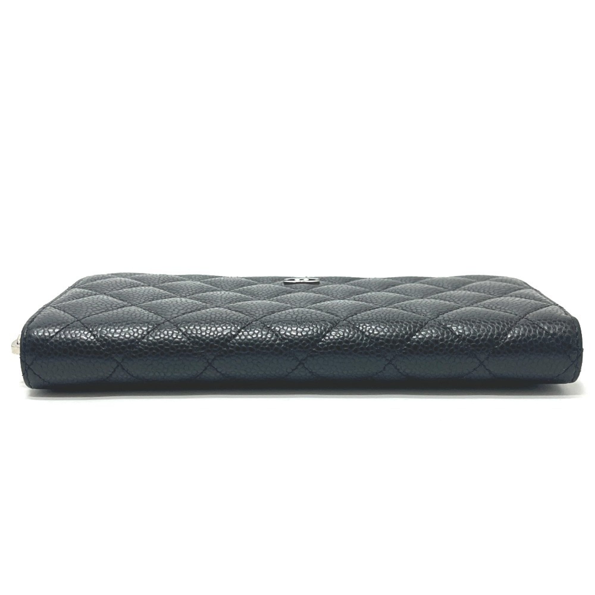 Chanel Black Grained Calfskin Long Wallet (Bi-Fold) (Pre-Owned)