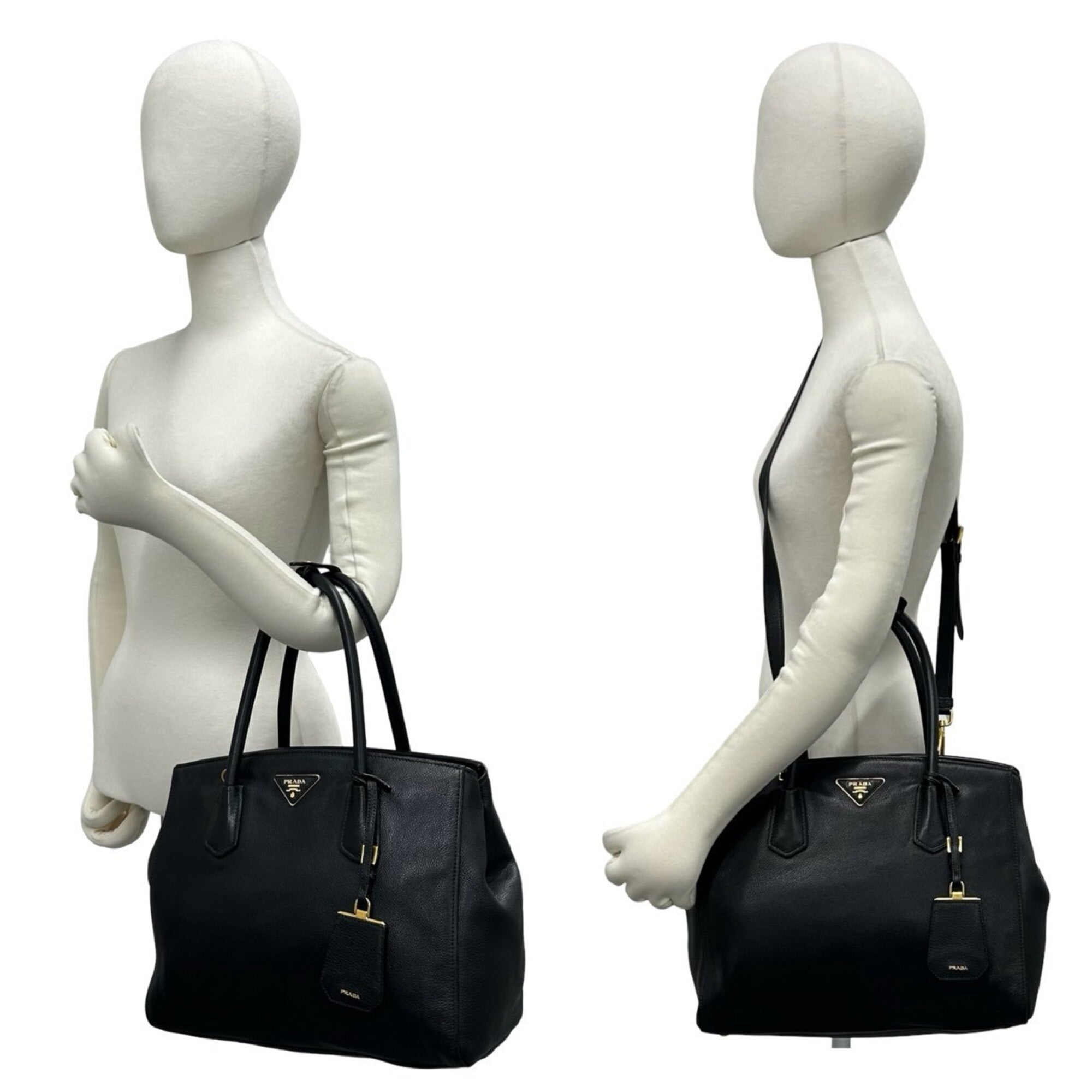 Prada Black Leather Handbag Shoulder Bag Tote Bag (Pre-Owned)