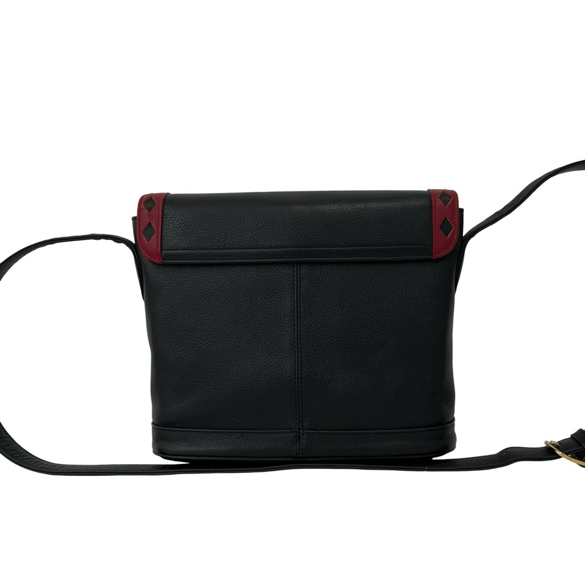 Yves Saint Laurent Black Red Color Leather Shoulder Bag (Pre-Owned)