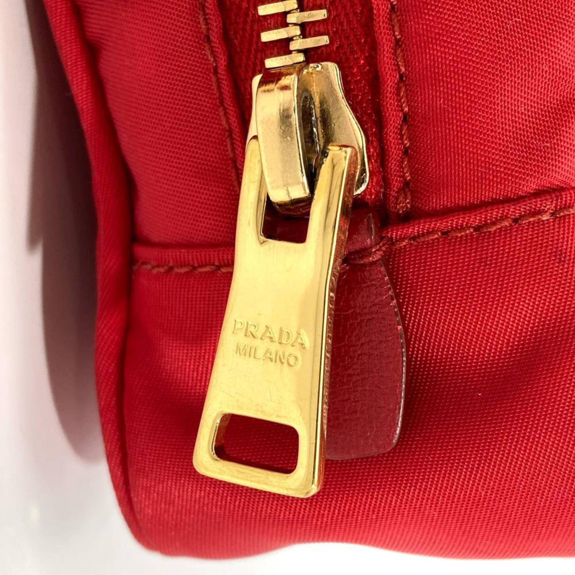 Prada Red Color Nylon Shoulder Bag (Pre-Owned)