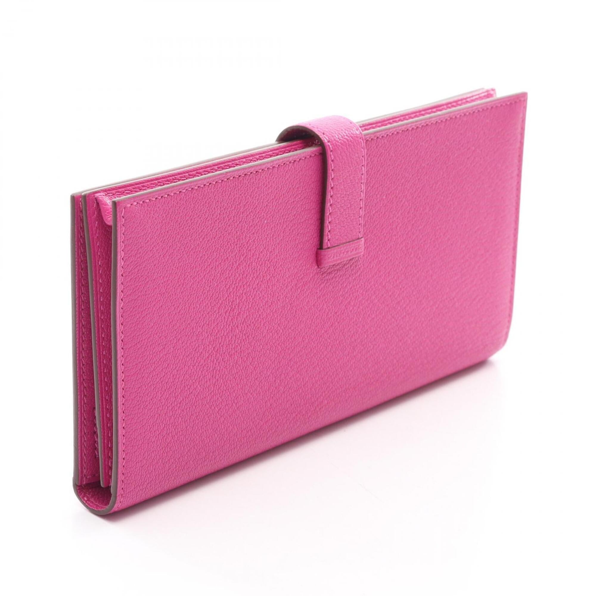 Hermes Pink Chevre Leather Long Wallet (Bi-Fold) (Pre-Owned)