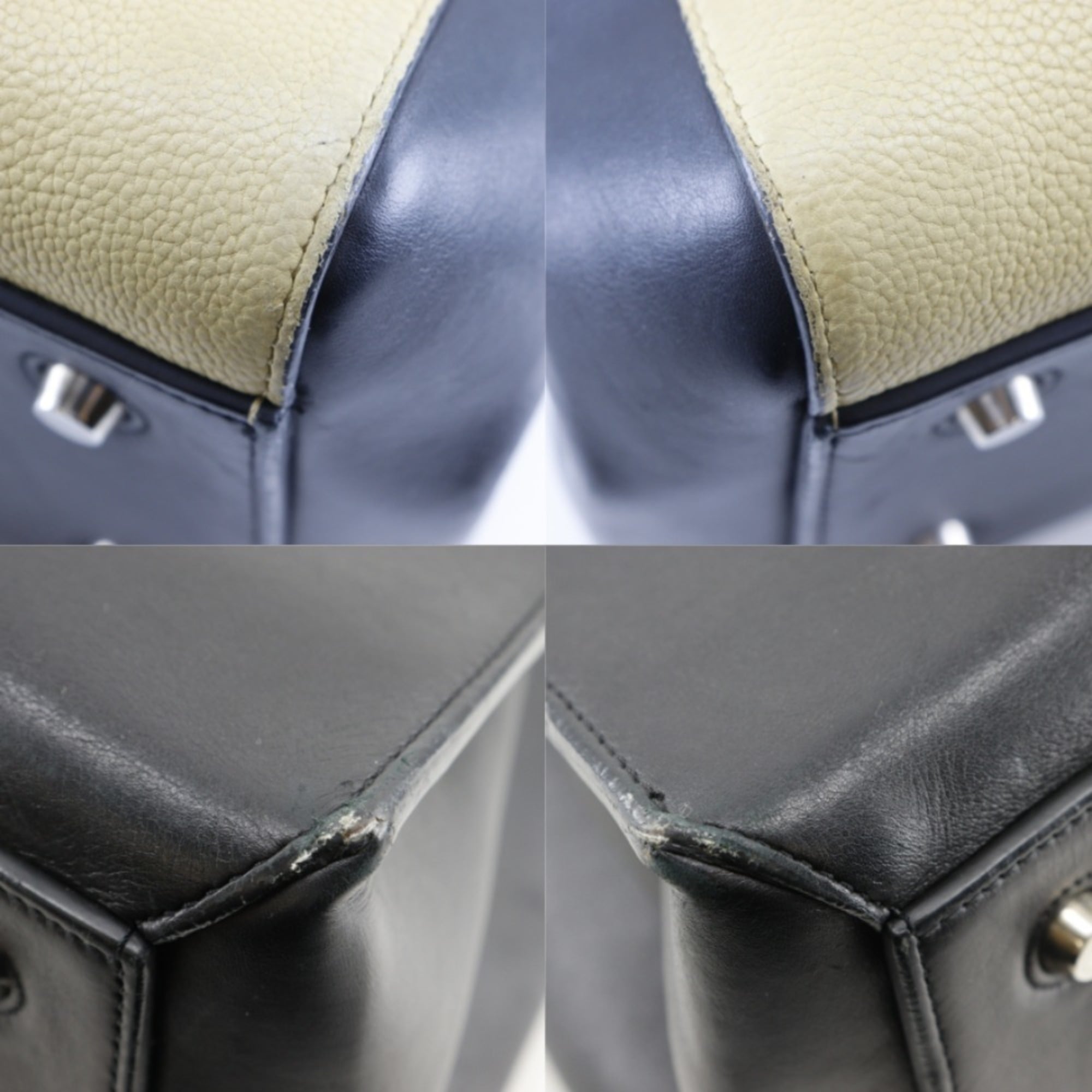 Celine Beige Black Leather Handbag Shoulder Bag (Pre-Owned)