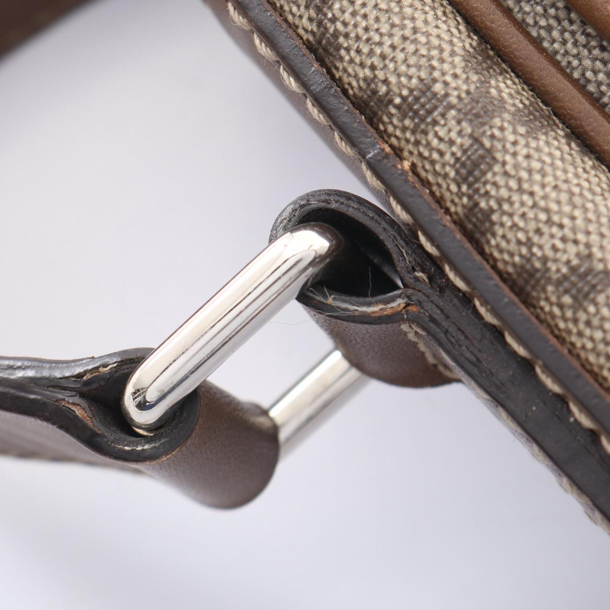 Gucci Beige Brown Coated Canvas Leather Handbag Shoulder Bag (Pre-Owned)