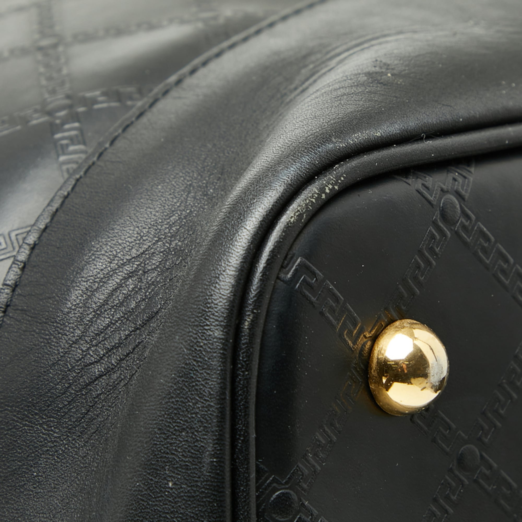 Versace Black Gold Leather Boston Bag Tote Bag (Pre-Owned)