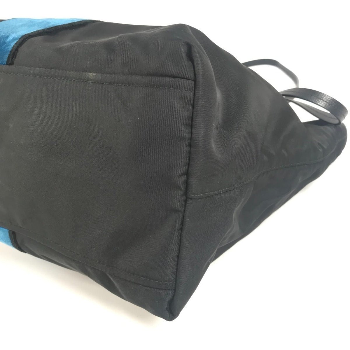 Prada Black Blue Leather Nylon Shoulder Bag Tote Bag (Pre-Owned)