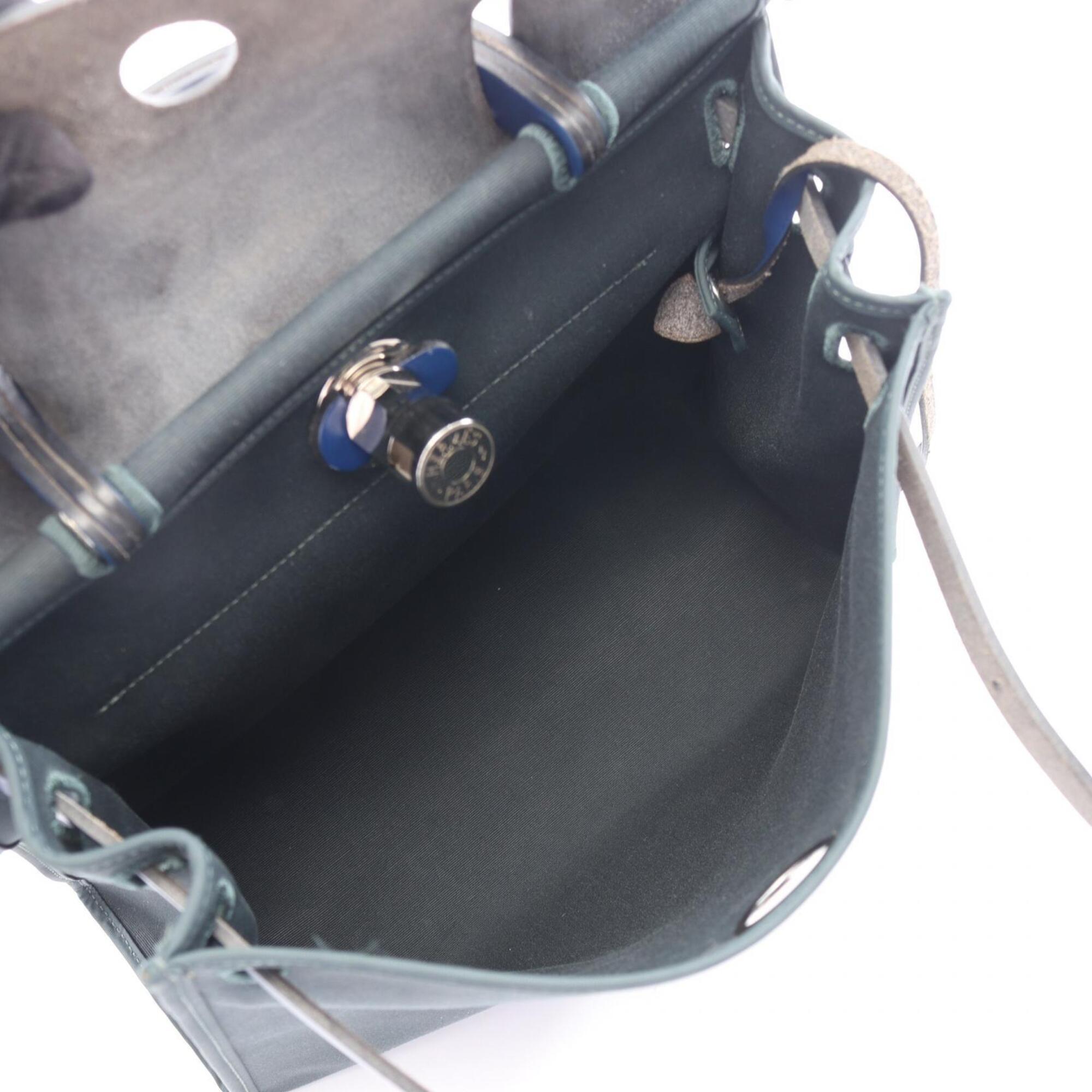 Hermes Blue Green Canvas Handbag (Pre-Owned)