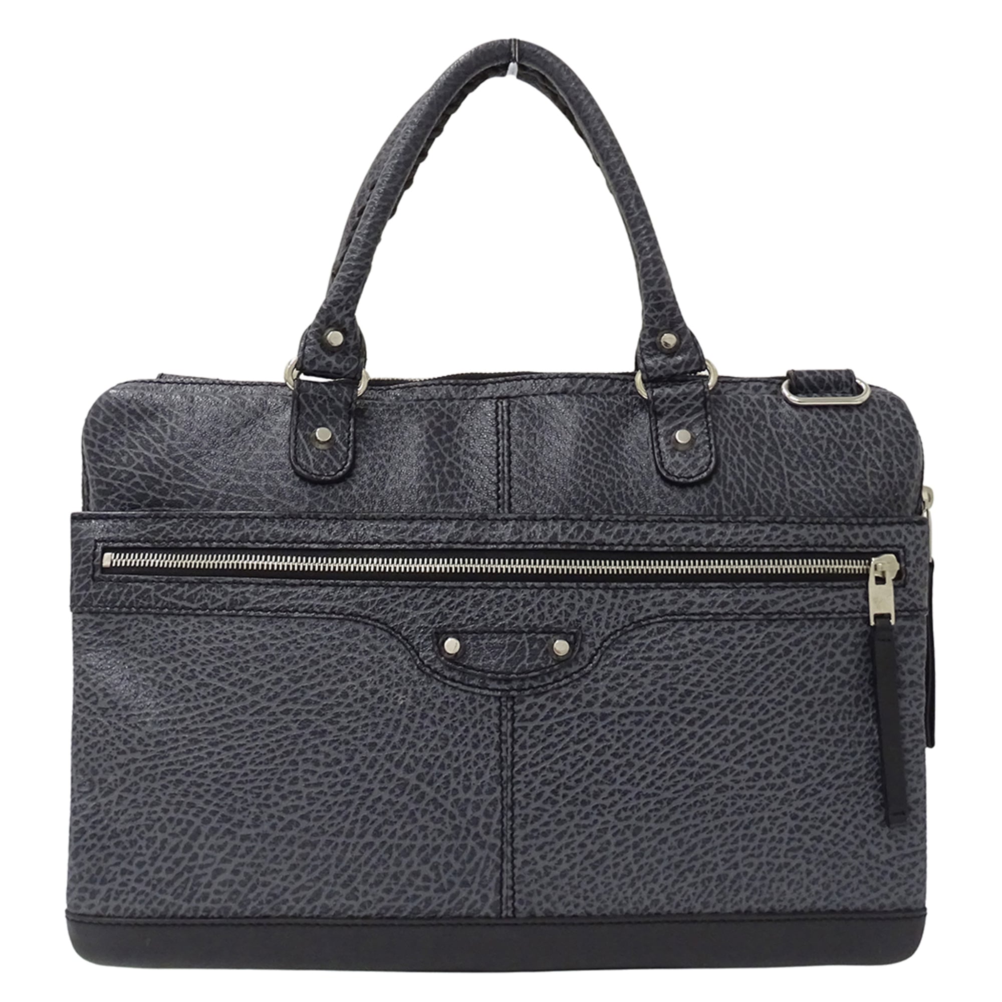 Balenciaga Blue Gray Leather Briefcase Handbag (Pre-Owned)