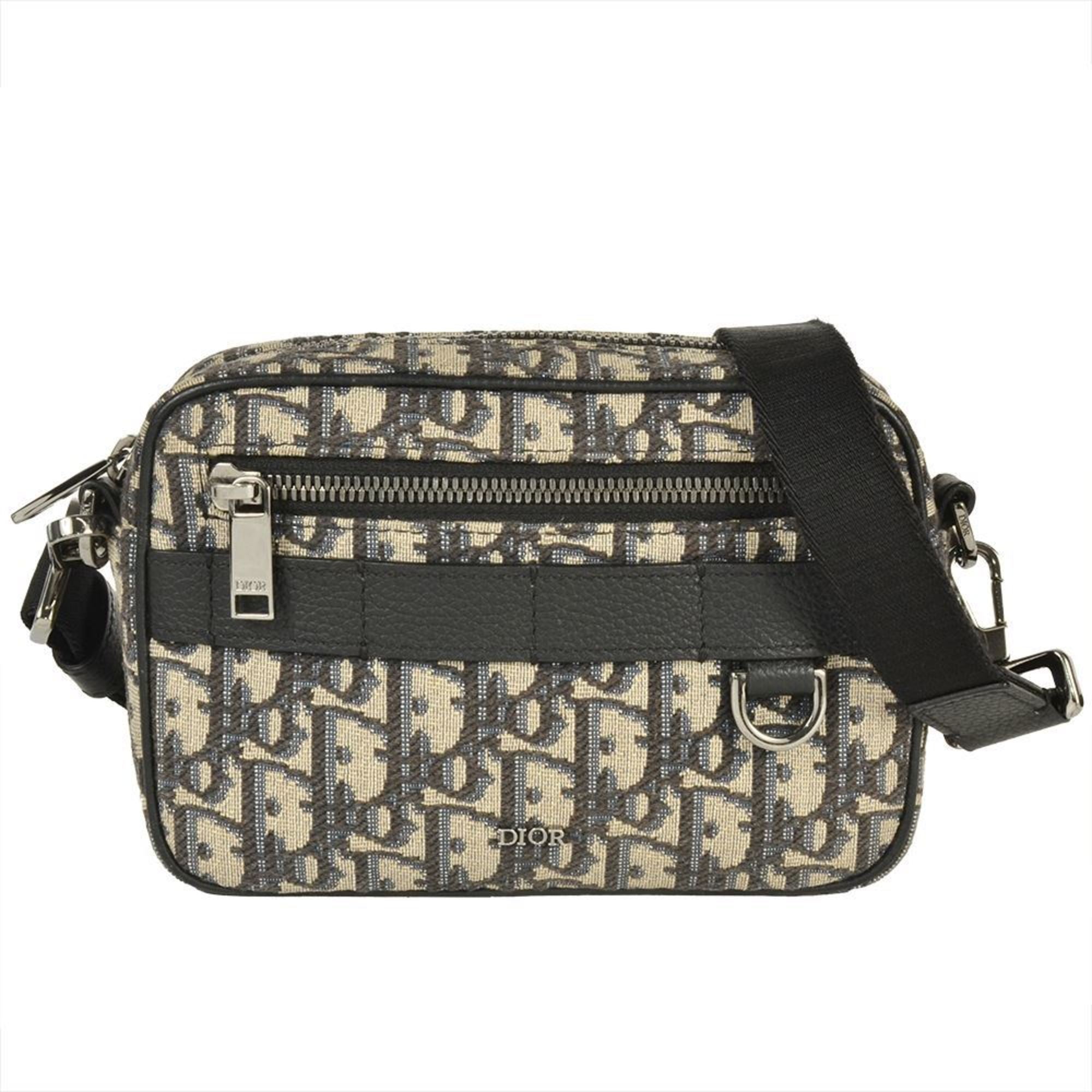 Christian Dior Beige Black Cotton Fabric Leather Shoulder Bag (Pre-Owned)