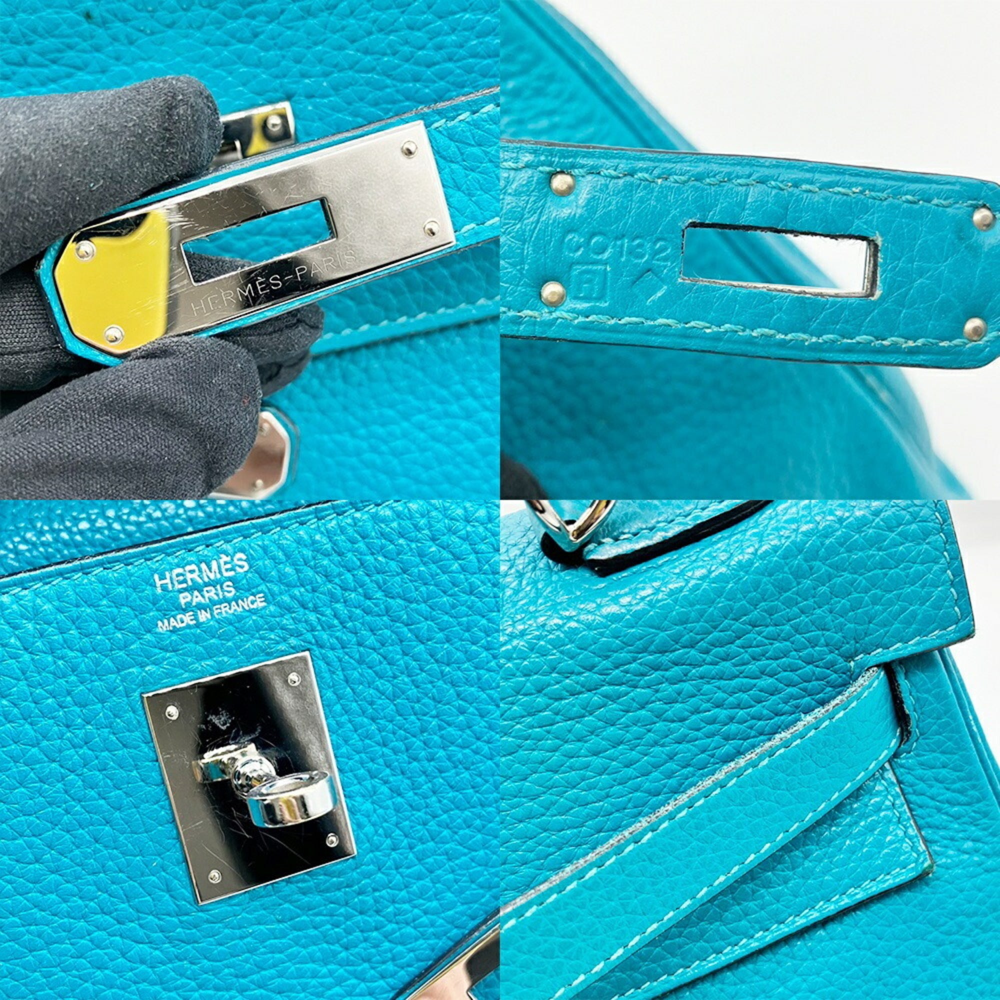 Hermes Kelly Turquoise Blue Taurillon Clemence Leather Handbag Shoulder Bag (Pre-Owned)