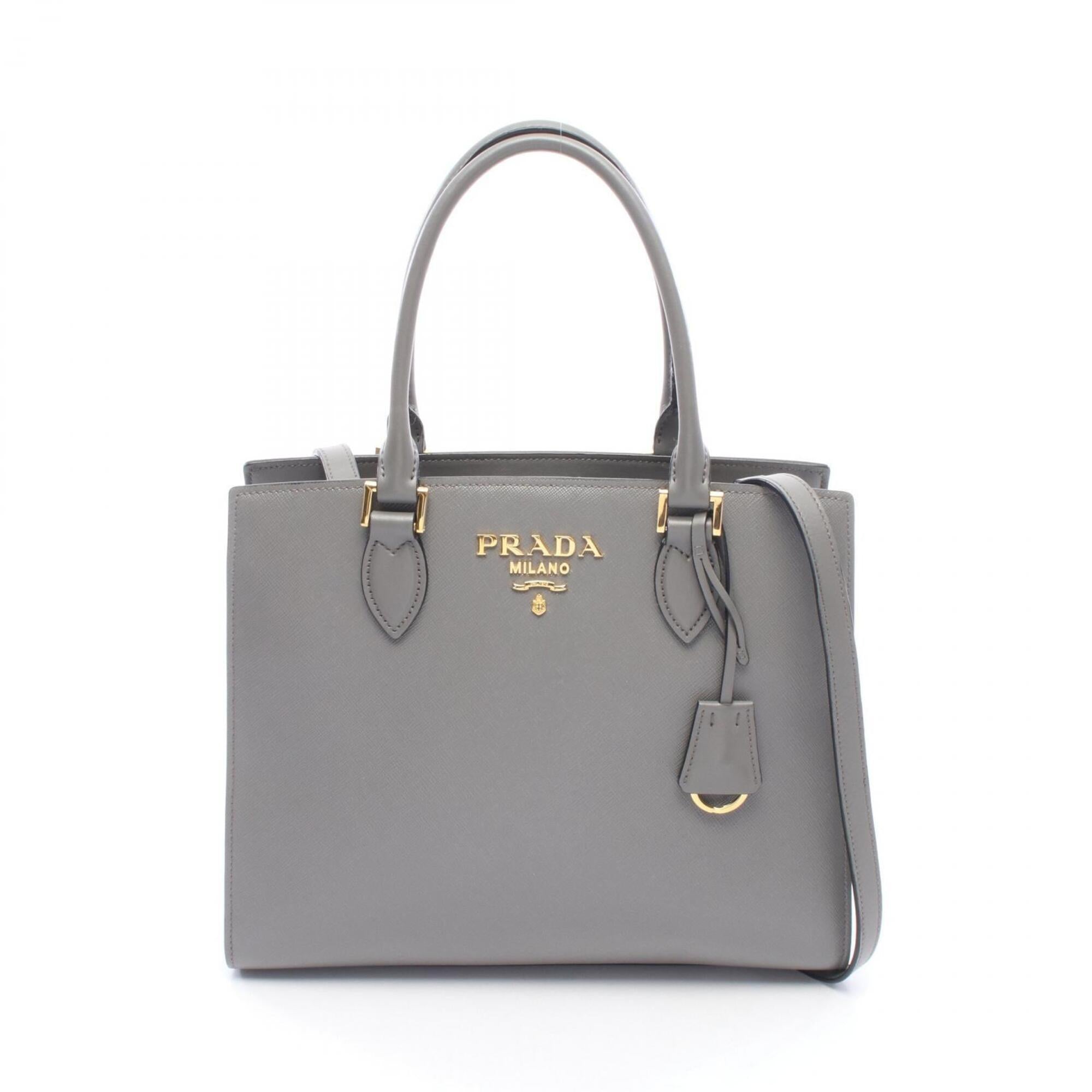 Prada Gray Leather Handbag Tote Bag (Pre-Owned)