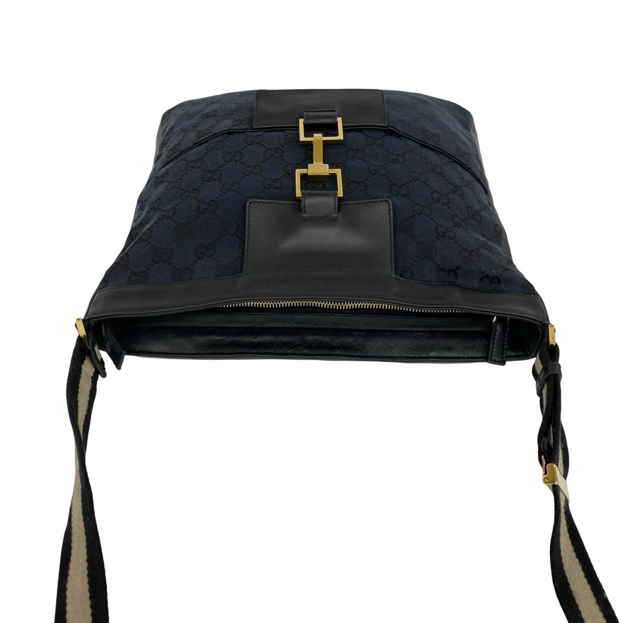 Gucci Black Navy Canvas Leather Shoulder Bag Tote Bag (Pre-Owned)