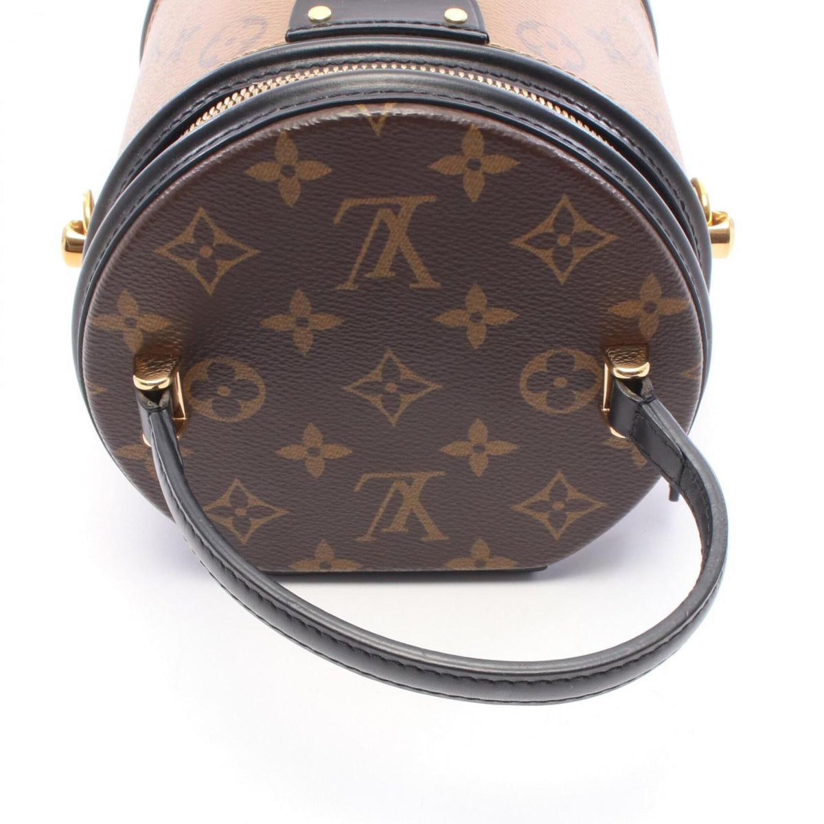 Louis Vuitton Black Brown Coated Canvas Leather Handbag (Pre-Owned)