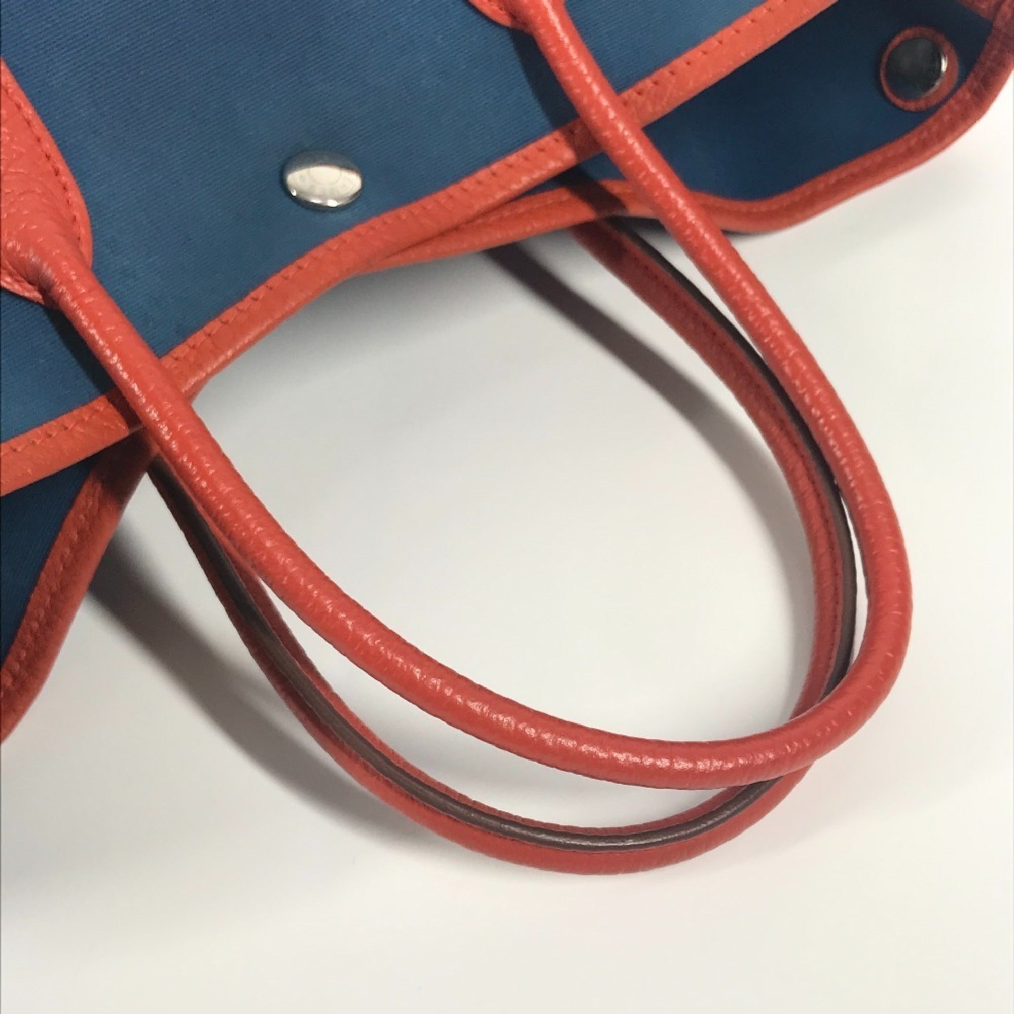 Hermes Blue Orange Canvas Leather Handbag Tote Bag (Pre-Owned)