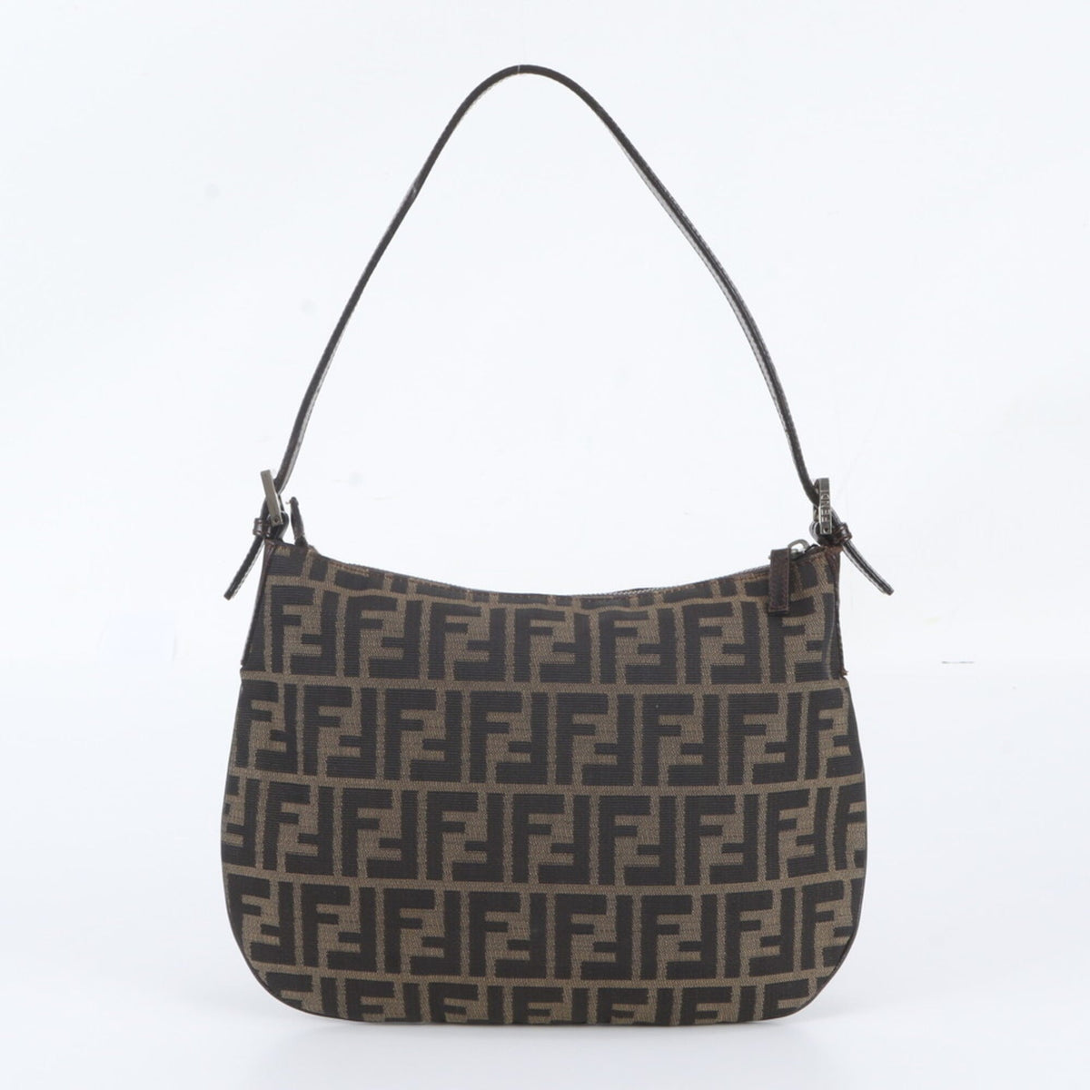 Fendi Brown Leather Canvas Handbag Shoulder Bag Tote Bag (Pre-Owned)