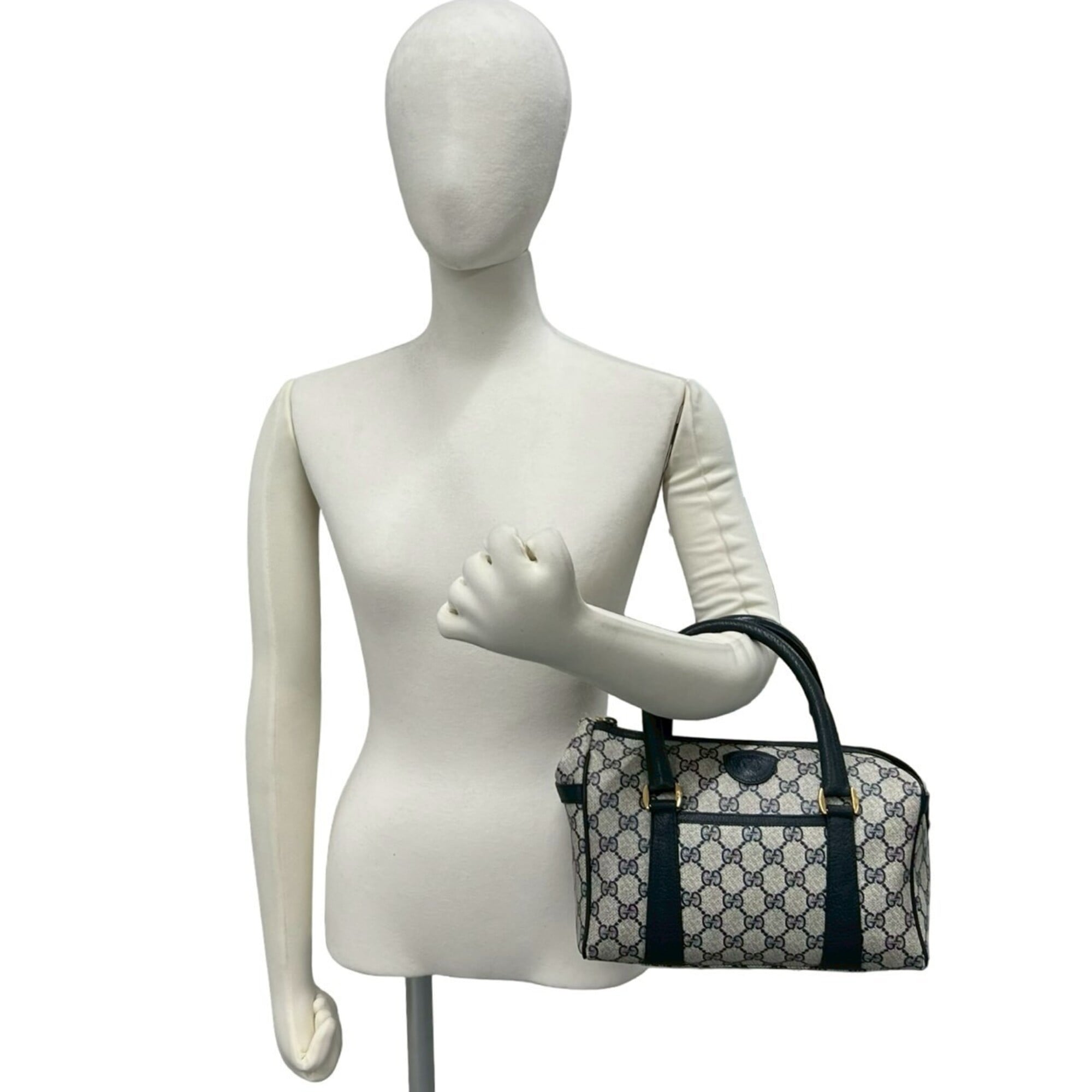 Gucci Navy Pvc Leather Boston Bag Handbag (Pre-Owned)
