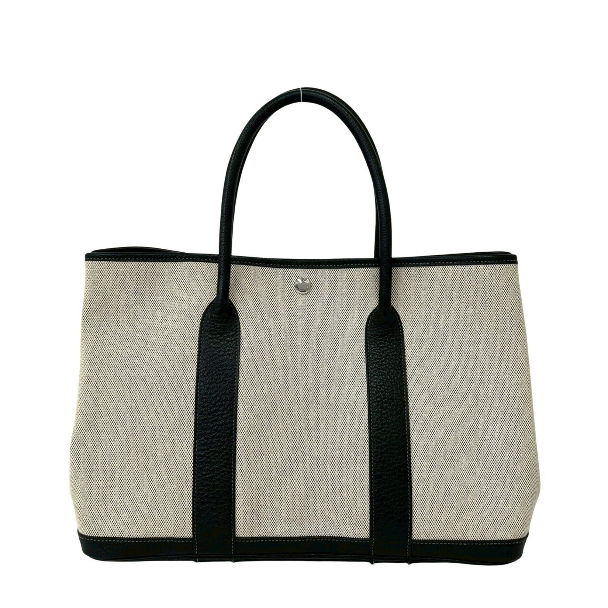 Hermes Black Gray Toile H Leather Tote Bag (Pre-Owned)