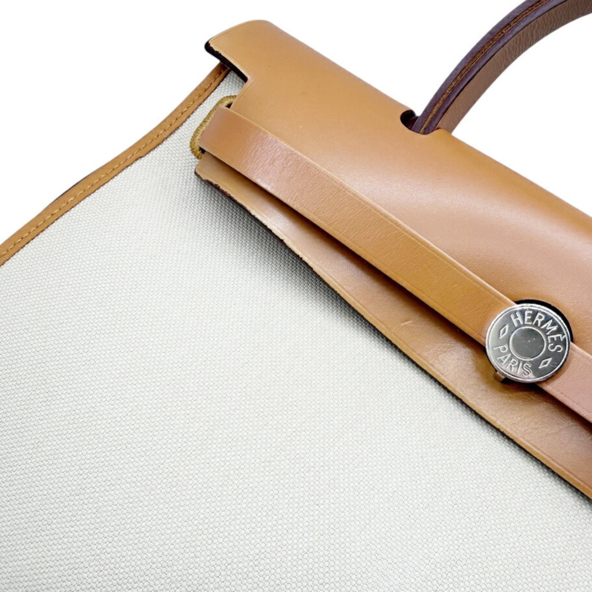 Hermes Natural Toile Officier Leather Shoulder Bag (Pre-Owned)