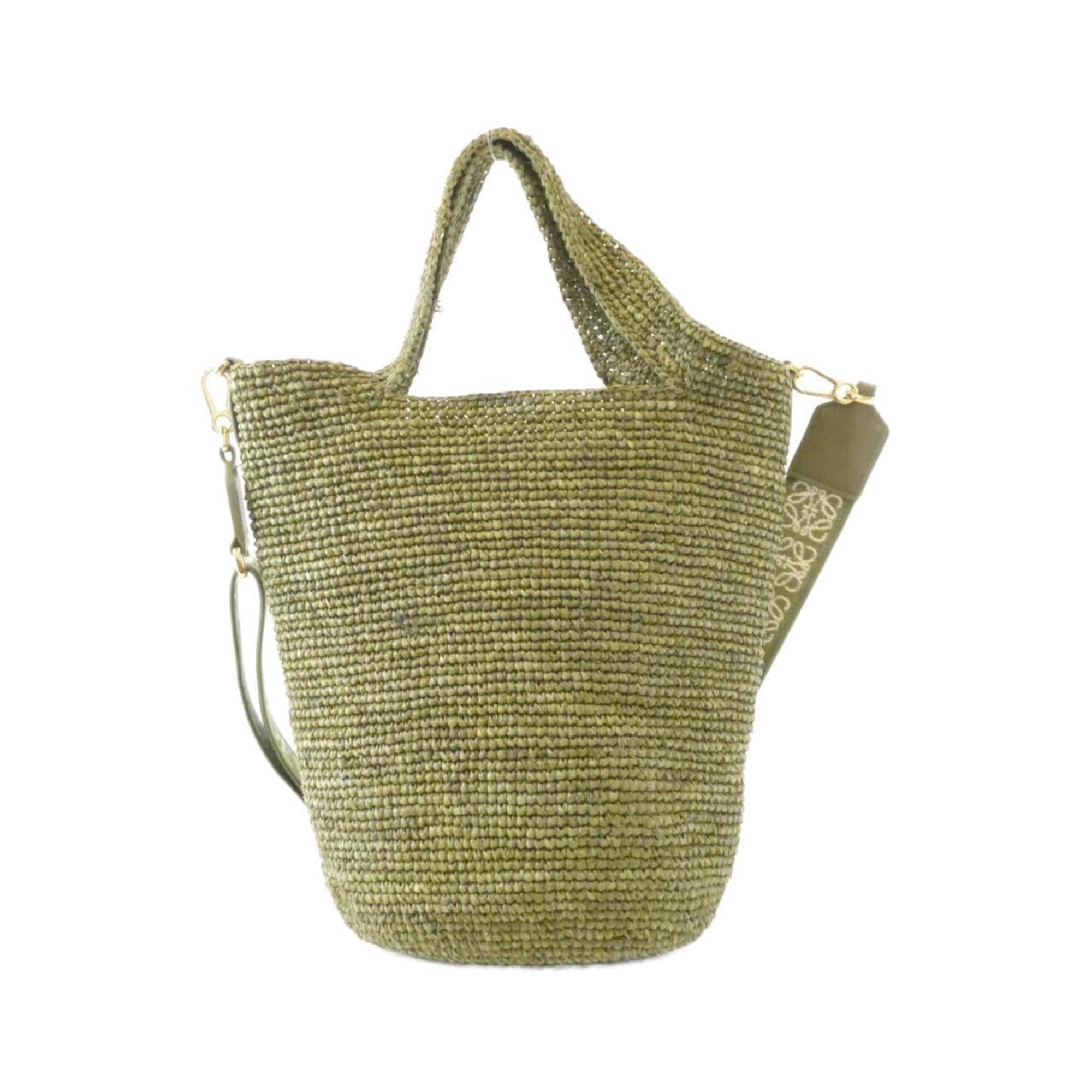 Loewe Olive Raffia Leather Handbag (Pre-Owned)
